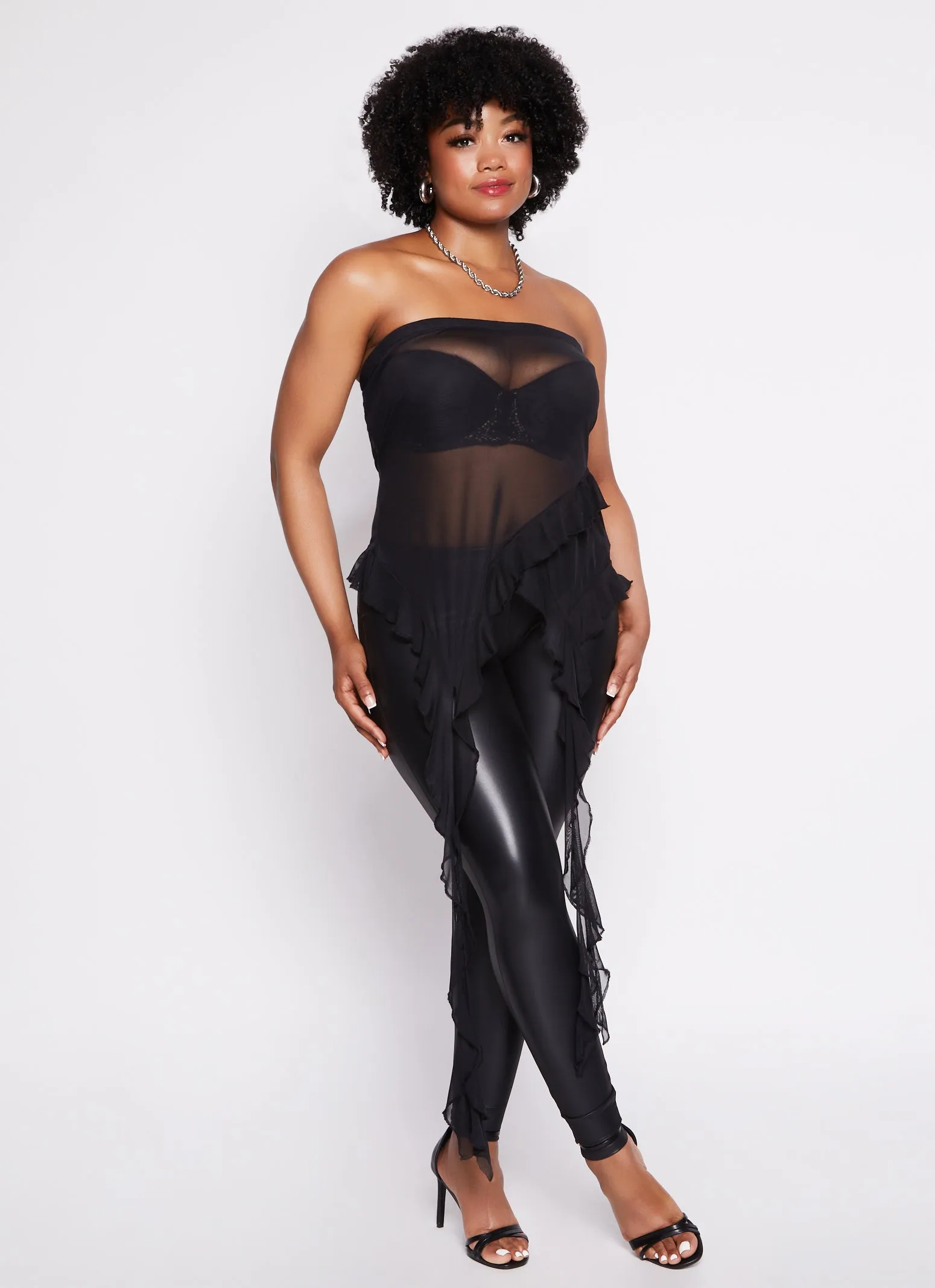 Plus Size Asymmetrical Ruffle Fringe Tube Top sold by Rainbow