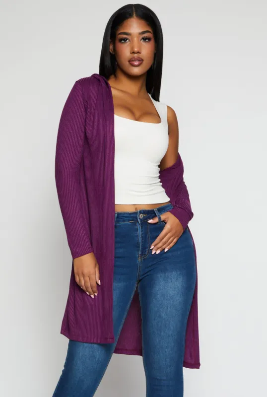 Rib Knit Hooded Long Cardigan sold by Rainbow