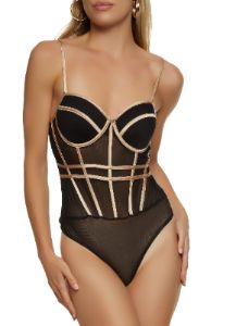 Mesh Caged Trim Bodysuit sold by Rainbow