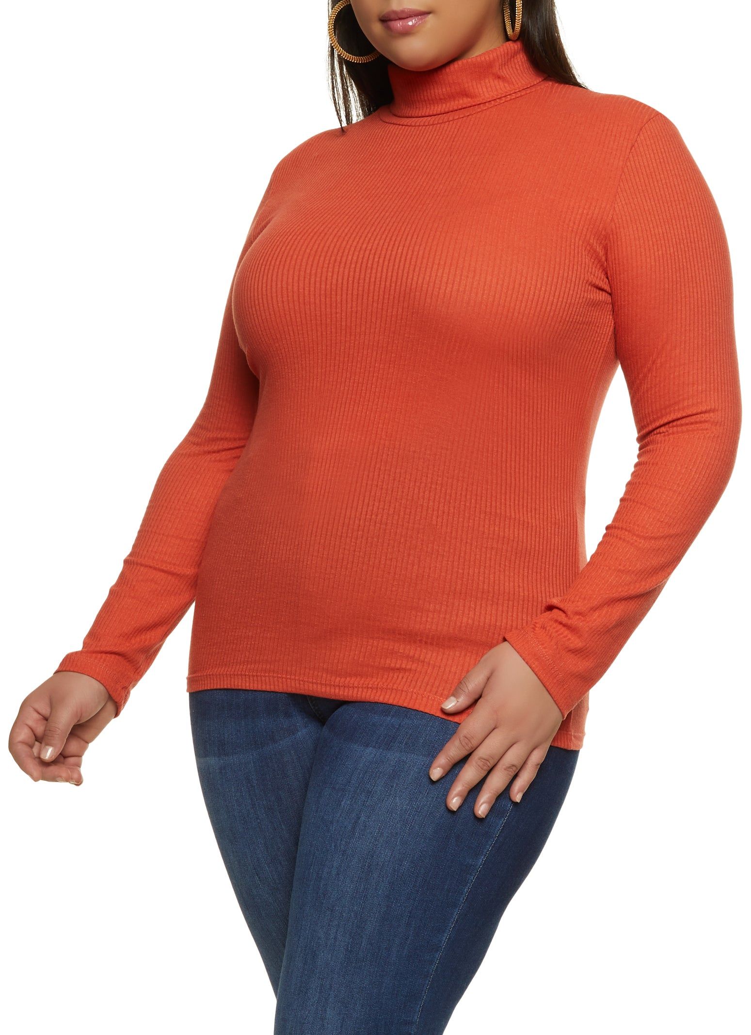 Plus Size Ribbed Knit Turtleneck Top sold by Rainbow