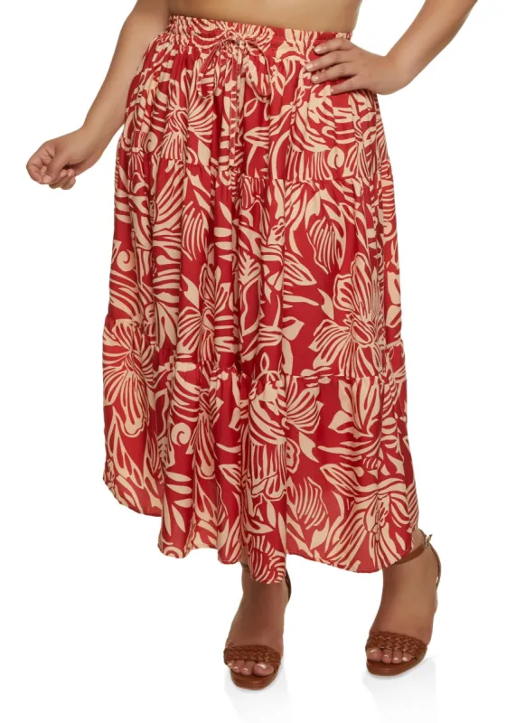 Plus Size Printed Tiered Maxi Skirt sold by Rainbow