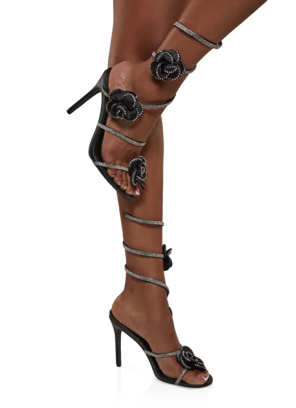 Cape Robbin Flower Rhinestone Wrap Around Stiletto Heels sold by Rainbow
