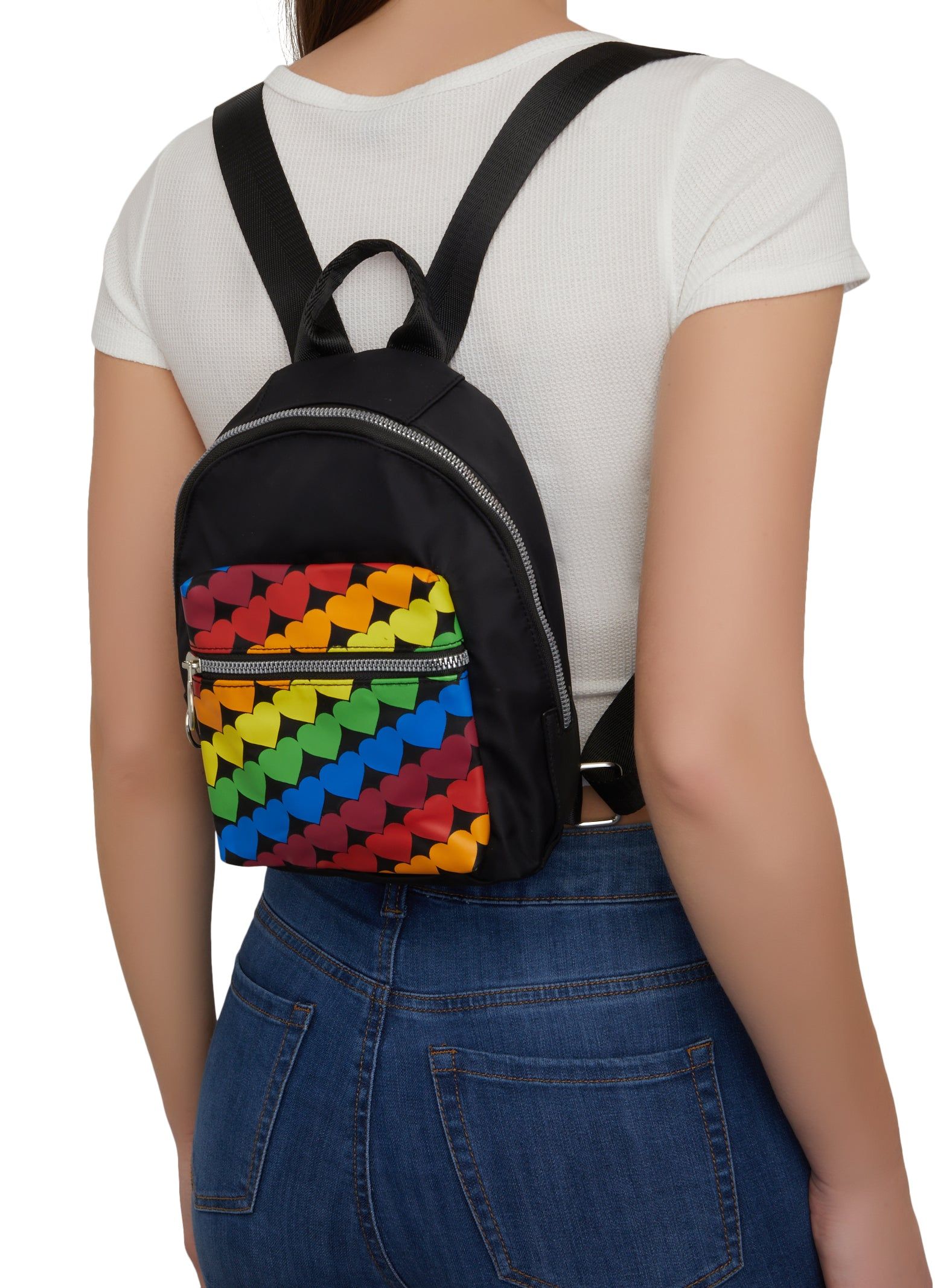 Nylon Rainbow Heart Pocket Backpack sold by Rainbow