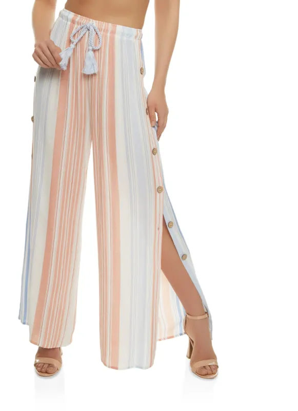 Striped Button Side Slit Palazzo Pants sold by Rainbow