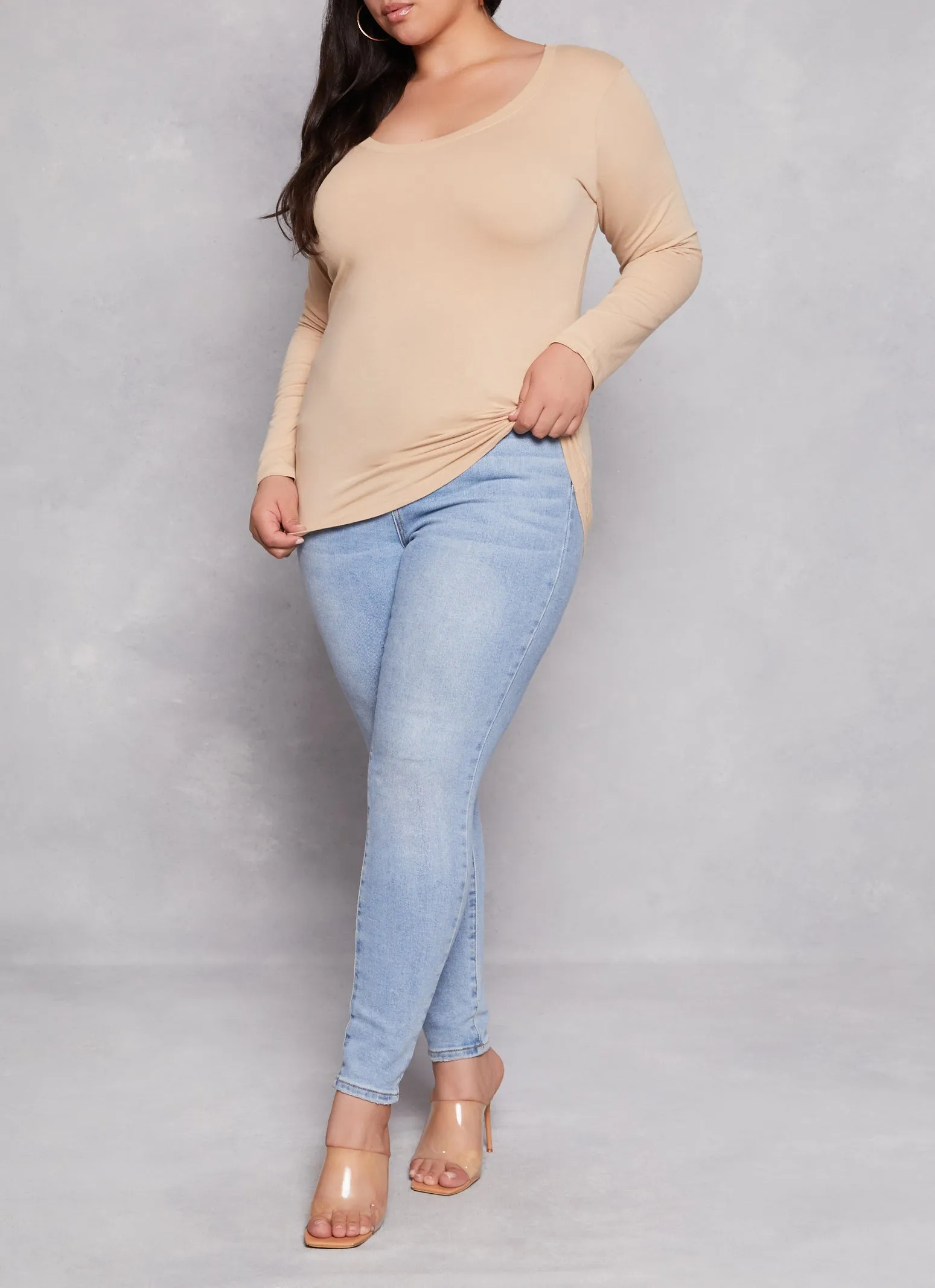 Plus Size Basic Scoop Neck Long Sleeve T Shirt sold by Rainbow product image thumbnail 2