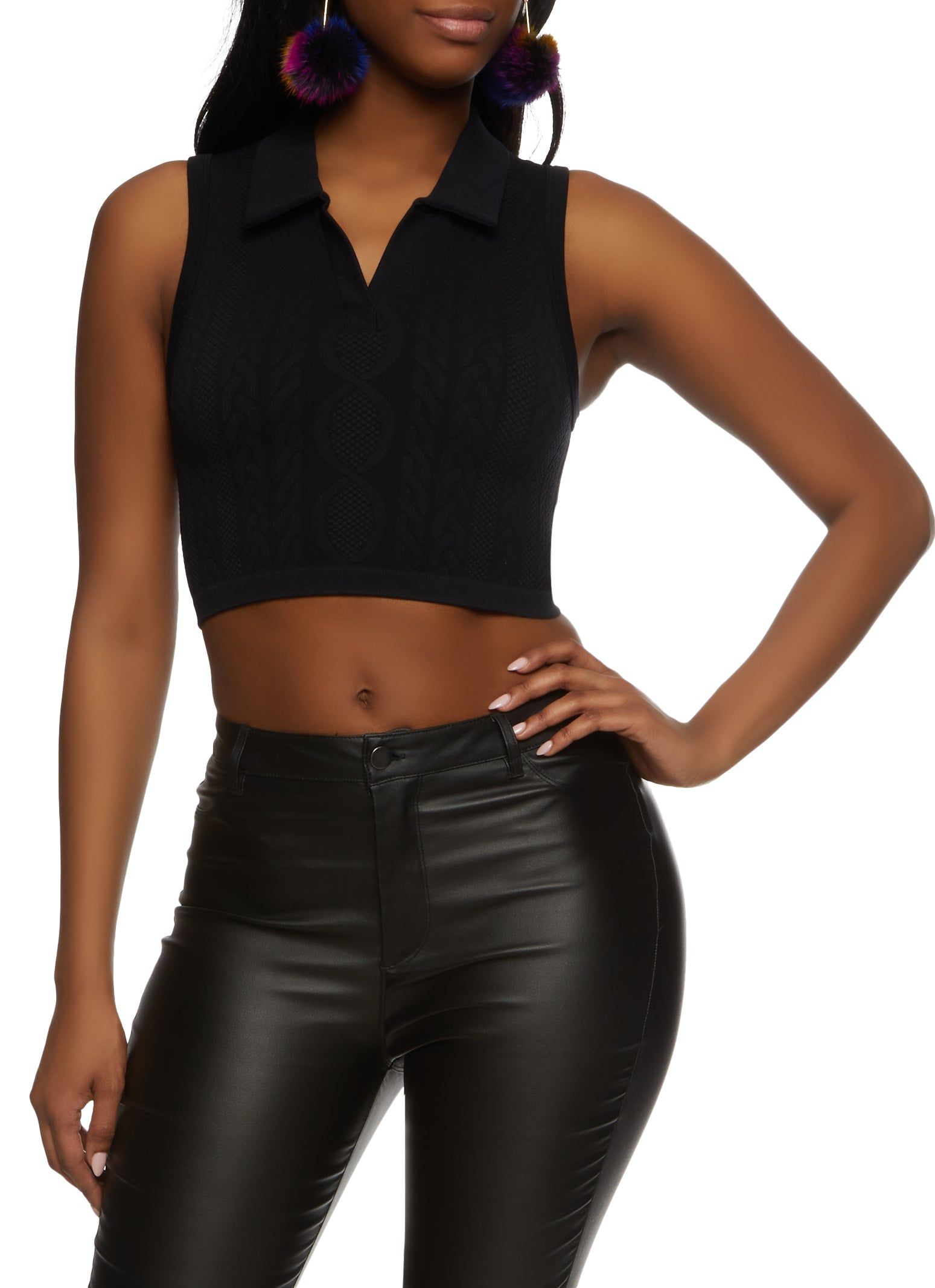 Seamless Sleeveless Johnny Collar Crop Top sold by Rainbow