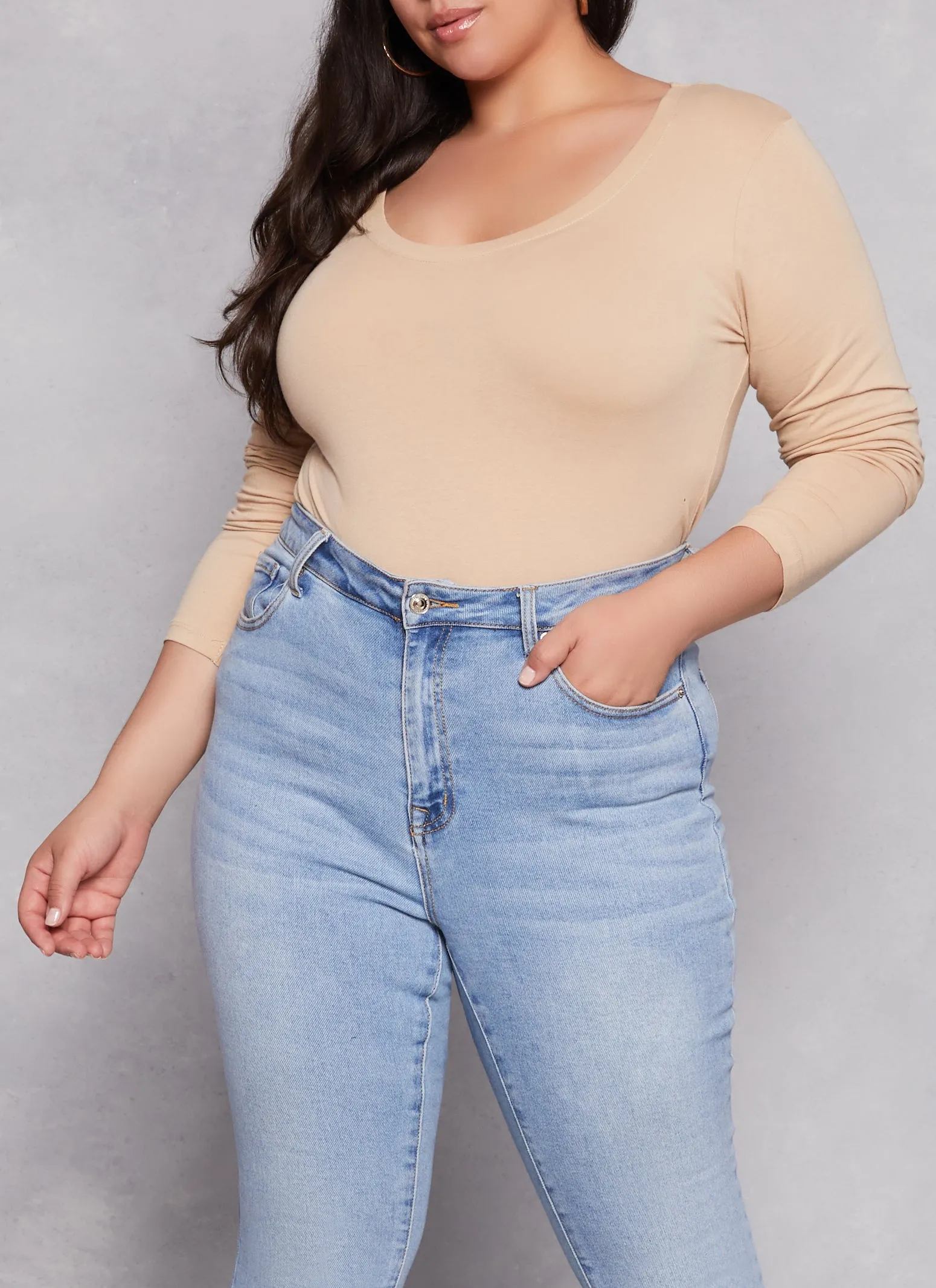 Plus Size Basic Scoop Neck Long Sleeve T Shirt sold by Rainbow