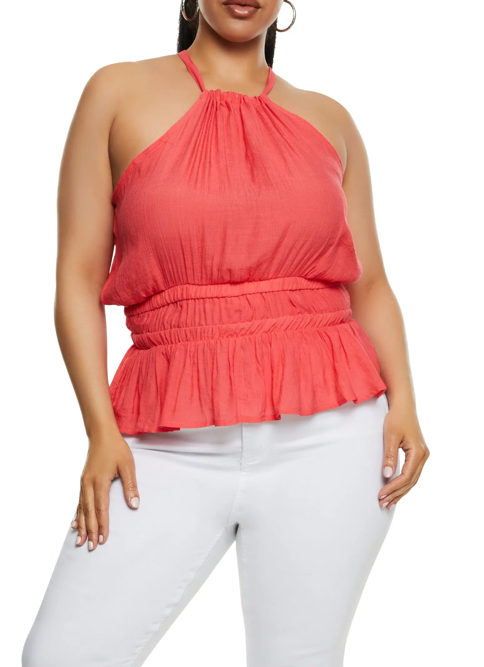 Plus Size Gauze Knit High Neck Smocked Waist Top sold by Rainbow product image thumbnail 2