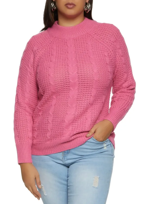 Plus Size Solid Cable Knit Pullover Sweater sold by Rainbow