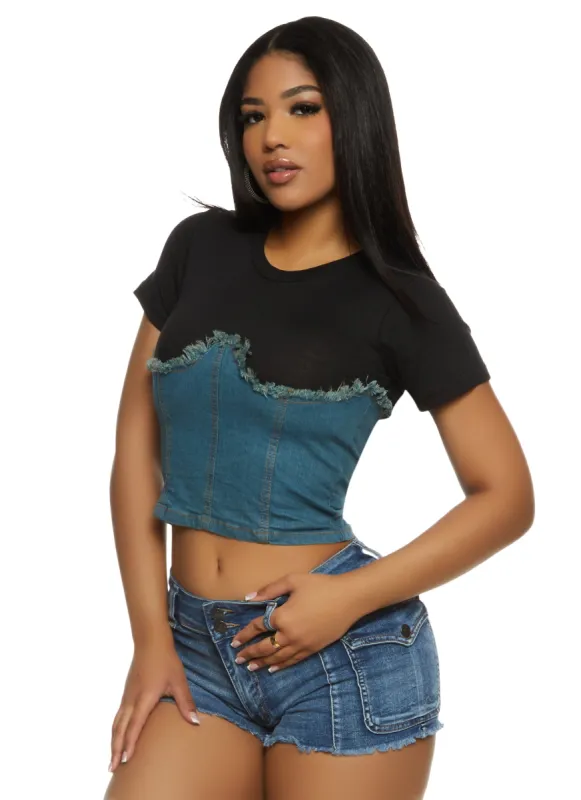 Zip Back Corset Denim T Shirt sold by Rainbow
