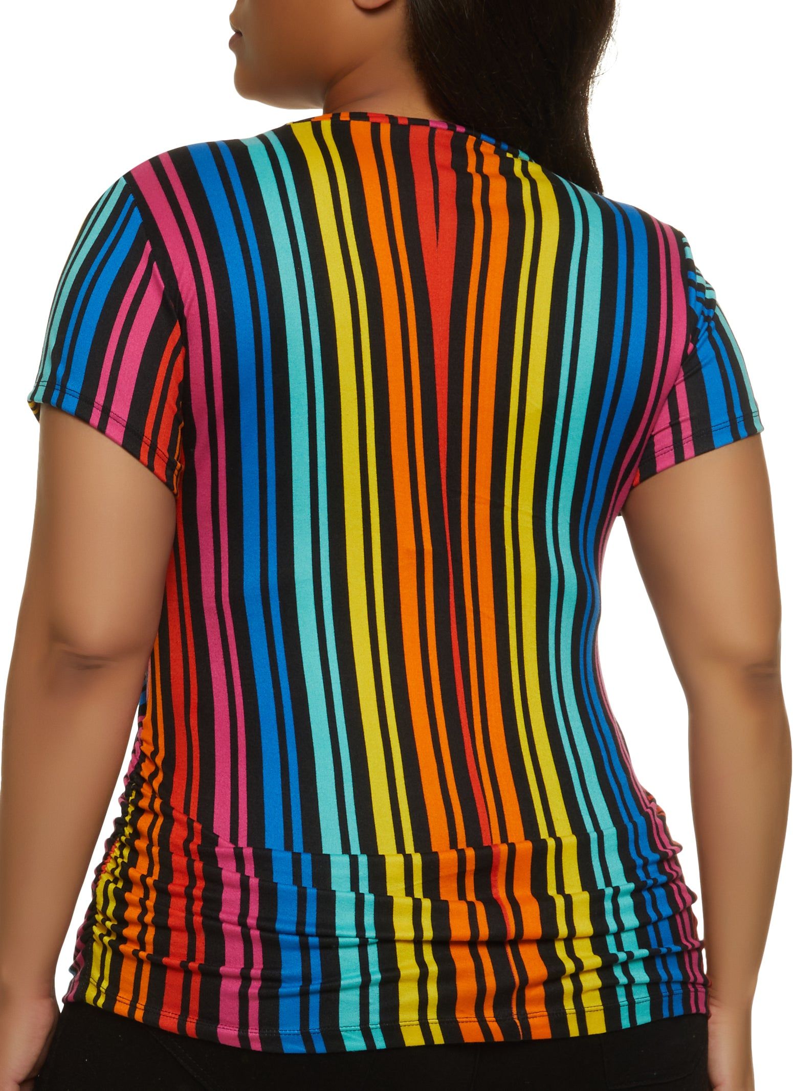 Plus Size Rainbow Striped Ruched Tee sold by Rainbow product image thumbnail 2