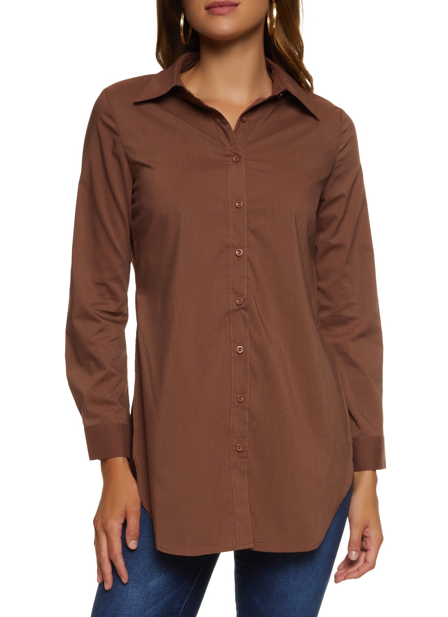 Poplin Button Front Tunic Shirt sold by Rainbow