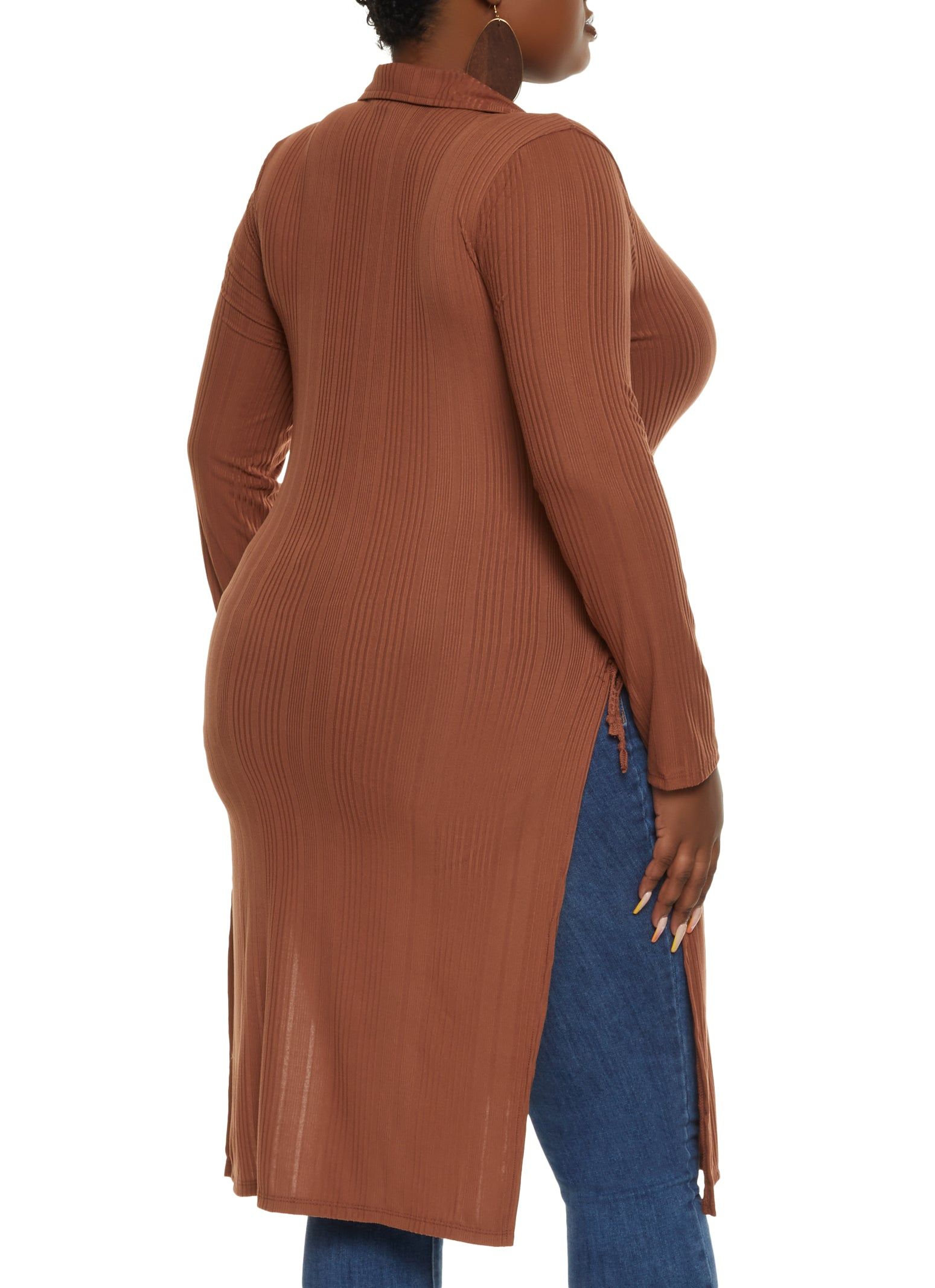 Plus Size Lace Up Side Button Down Maxi Shirt sold by Rainbow product image thumbnail 2