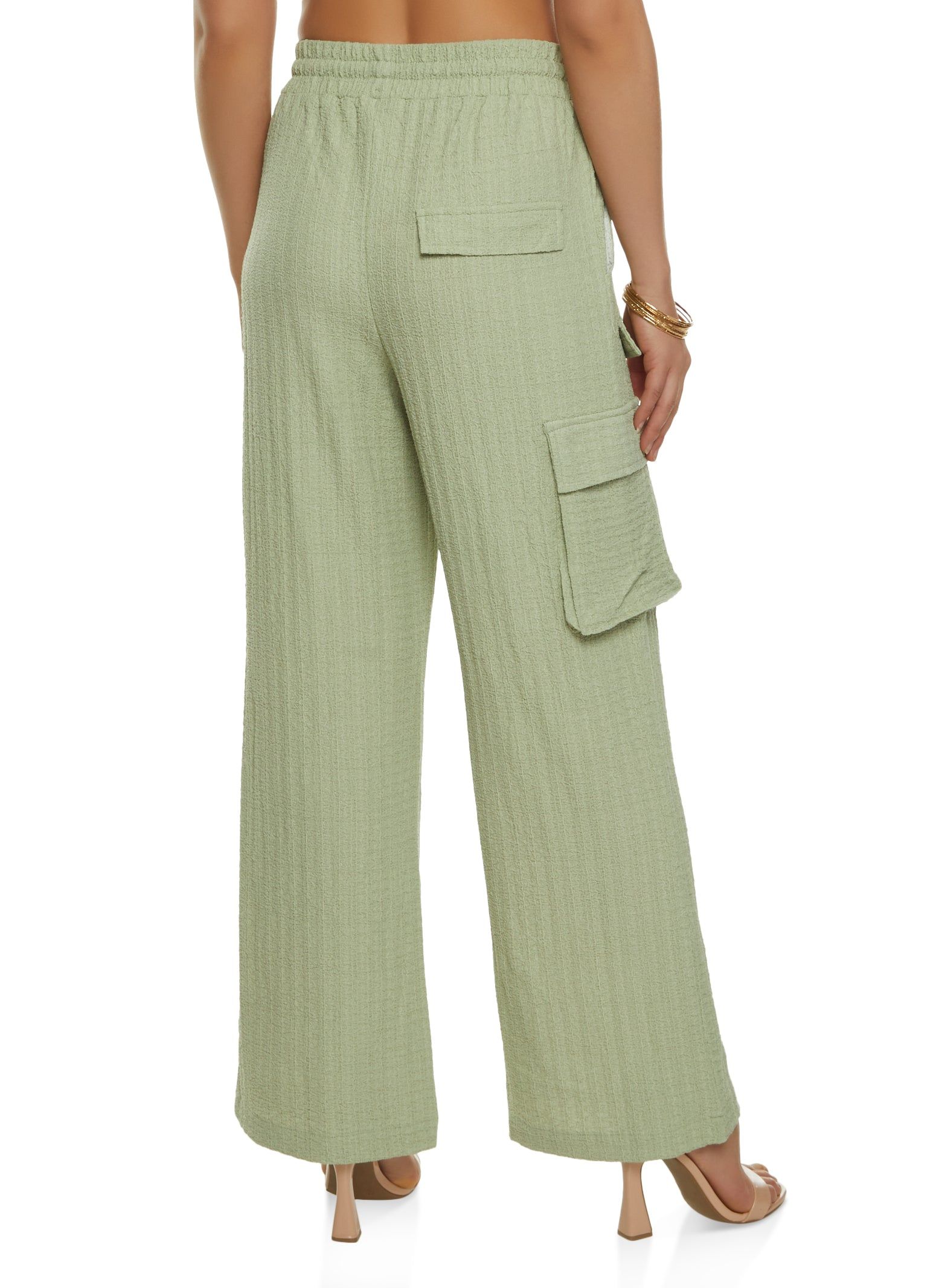 Textured Knit Drawstring Wide Leg Cargo Pants sold by Rainbow product image thumbnail 2