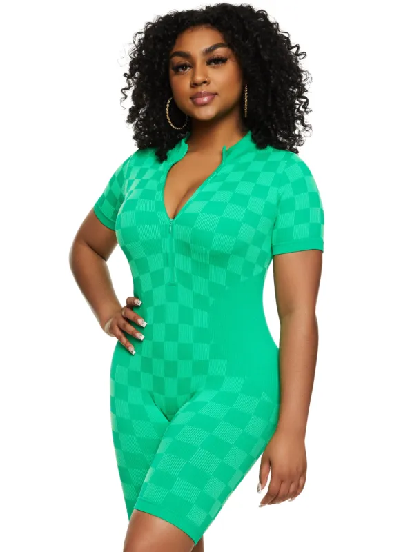 Seamless Checkered Half Zip Romper sold by Rainbow