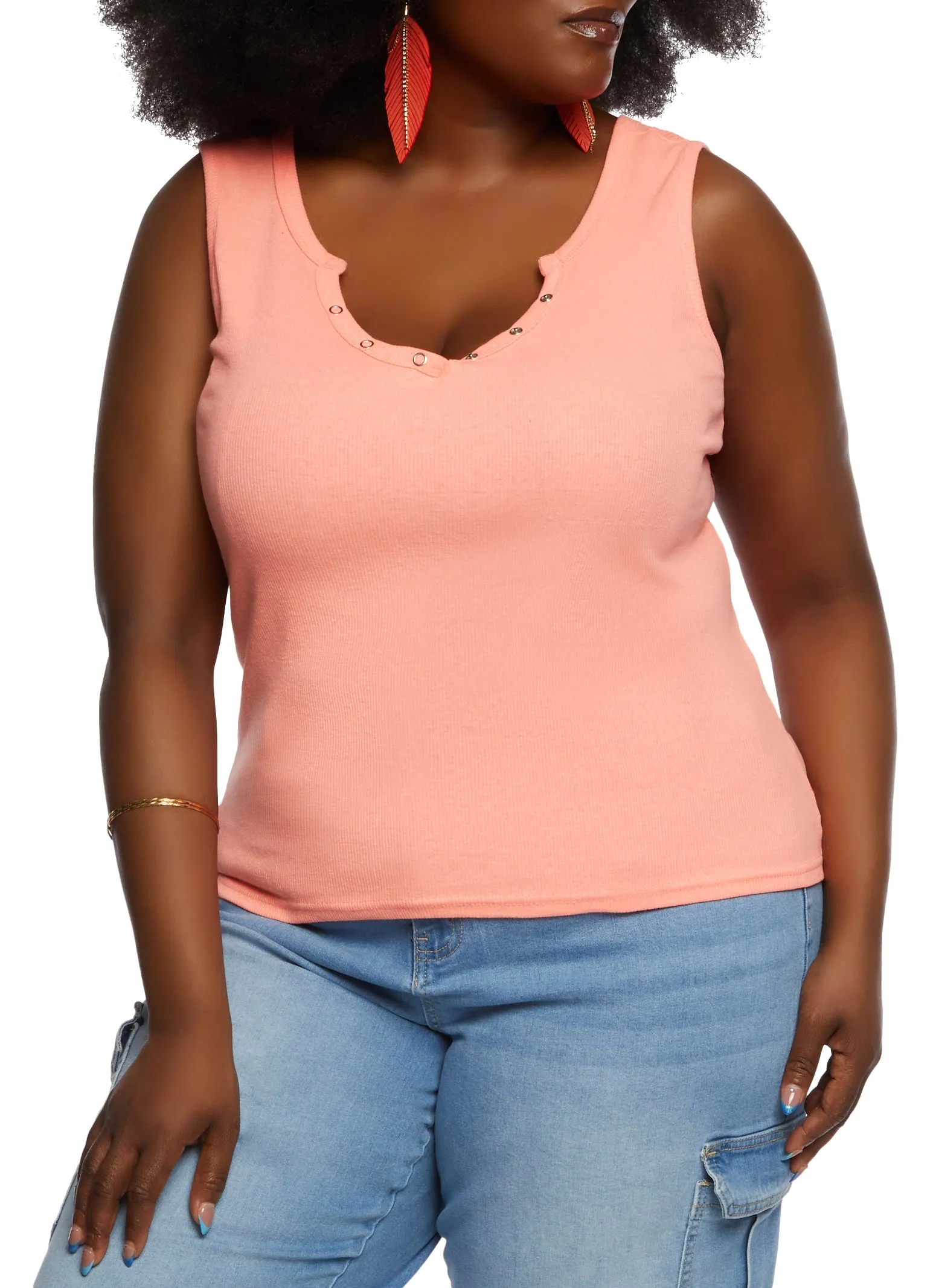 Plus Size Snap Button Notch Neck Tank Top sold by Rainbow product image thumbnail 2
