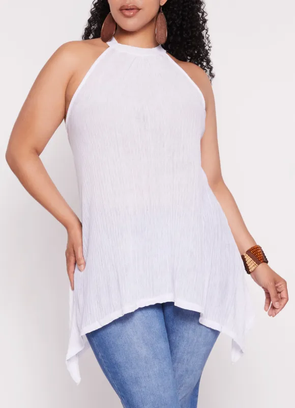 Plus Size Gauze Knit Sharkbite Hem Top sold by Rainbow
