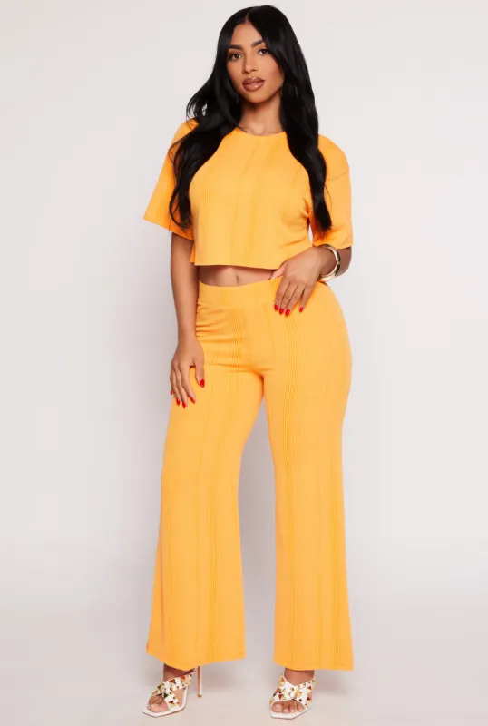 Rib Knit High Waisted Wide Leg Pants sold by Rainbow