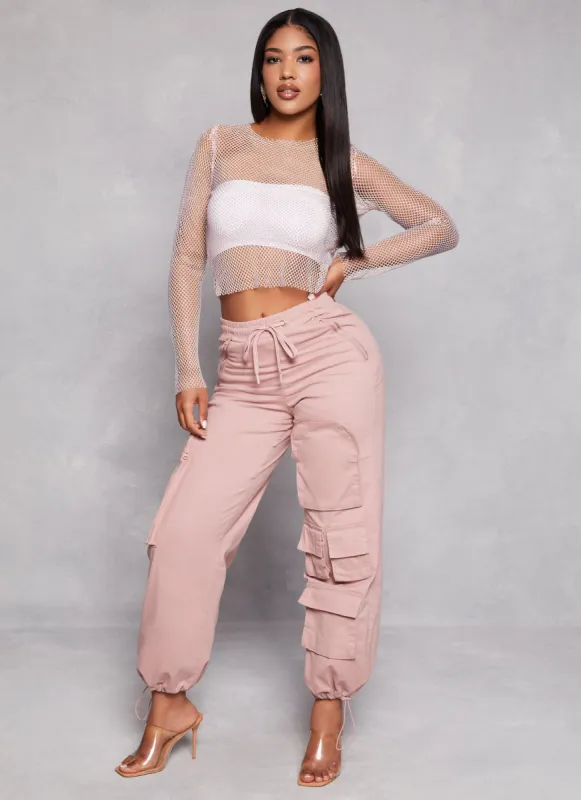 Twill Toggle Drawstring Cargo Joggers sold by Rainbow