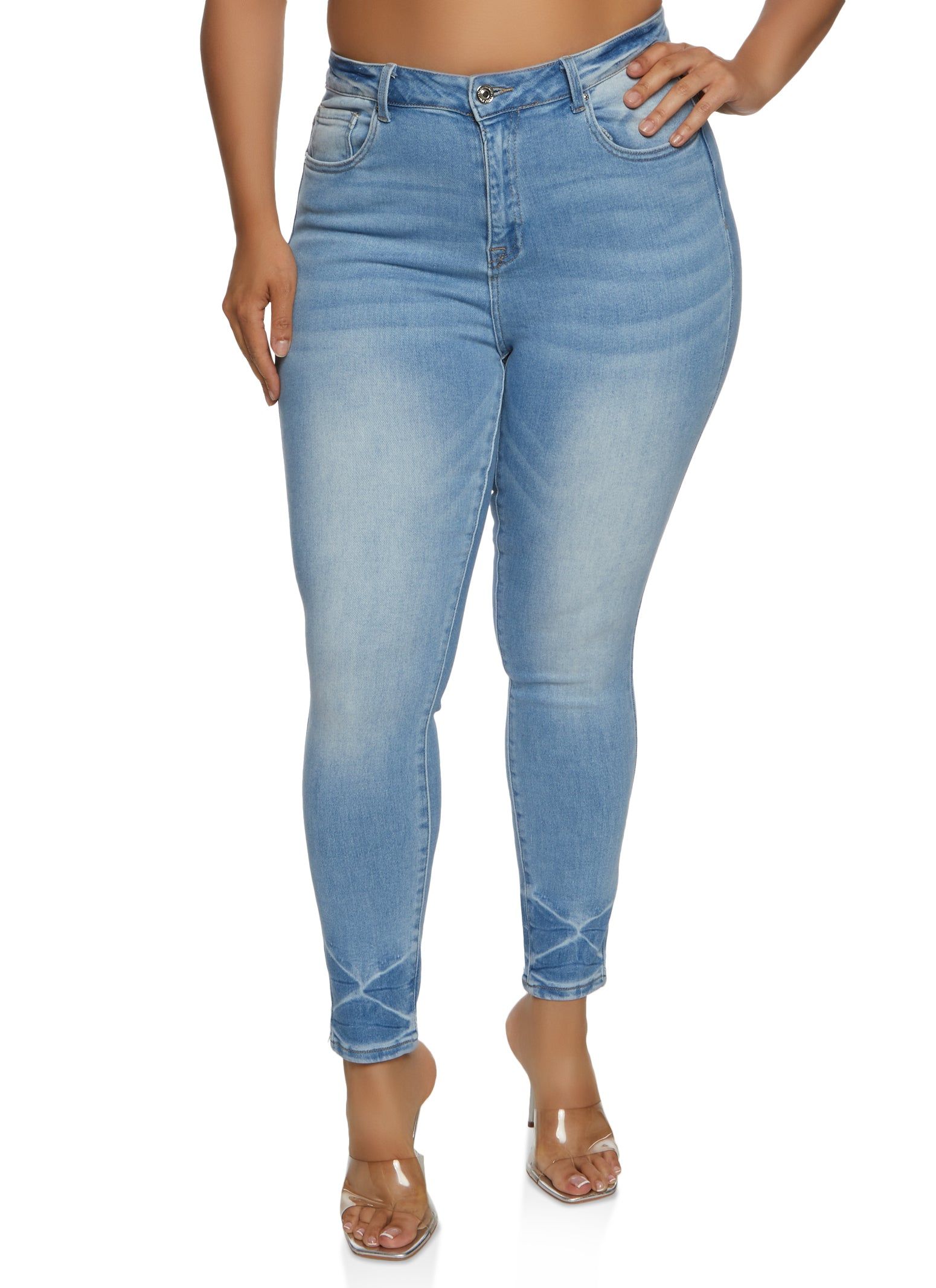 Plus Size WAX High Waisted Whiskered Skinny Jeans sold by Rainbow