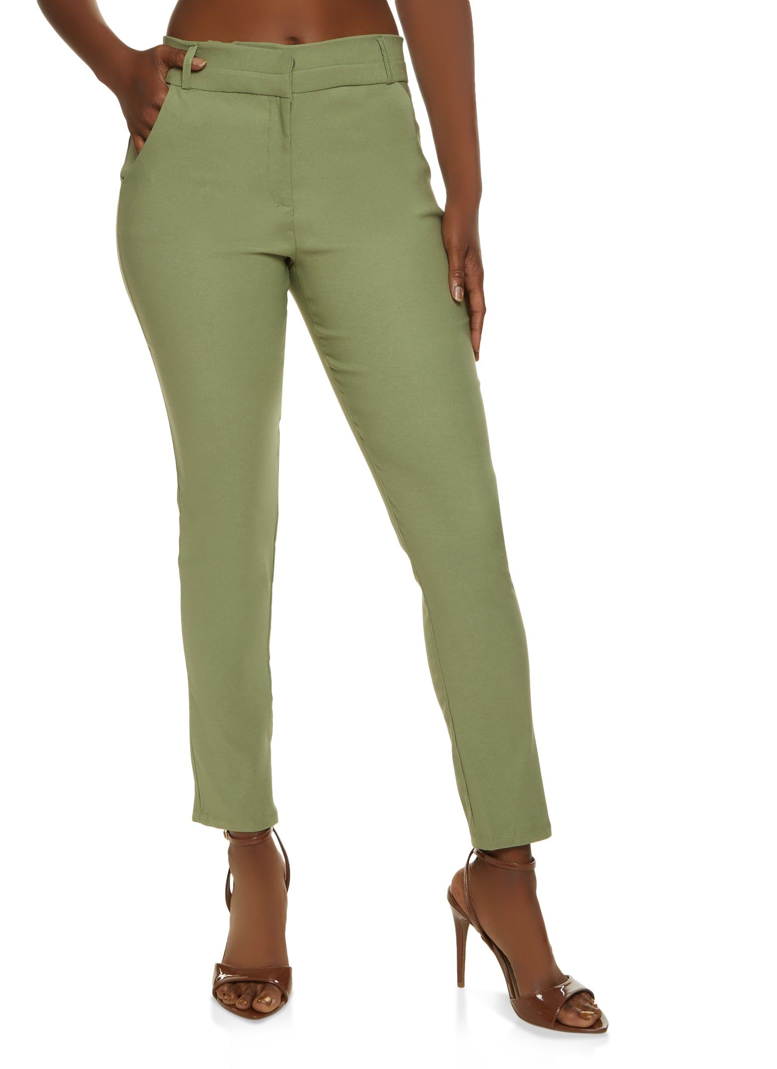 Solid High Waist Straight Leg Pants sold by Rainbow