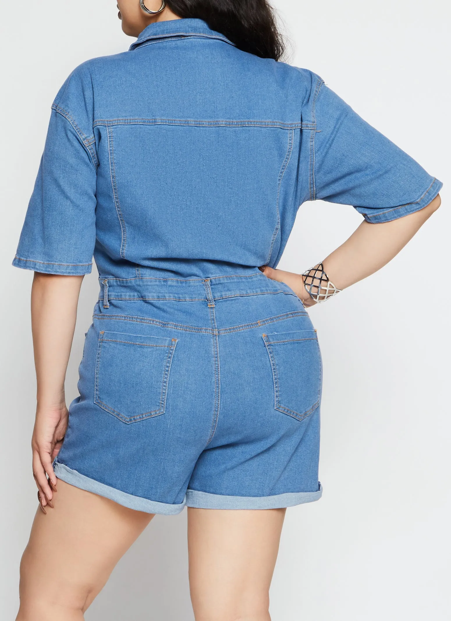 Plus Size Daisy Short Sleeve Denim Romper sold by Rainbow product image thumbnail 3