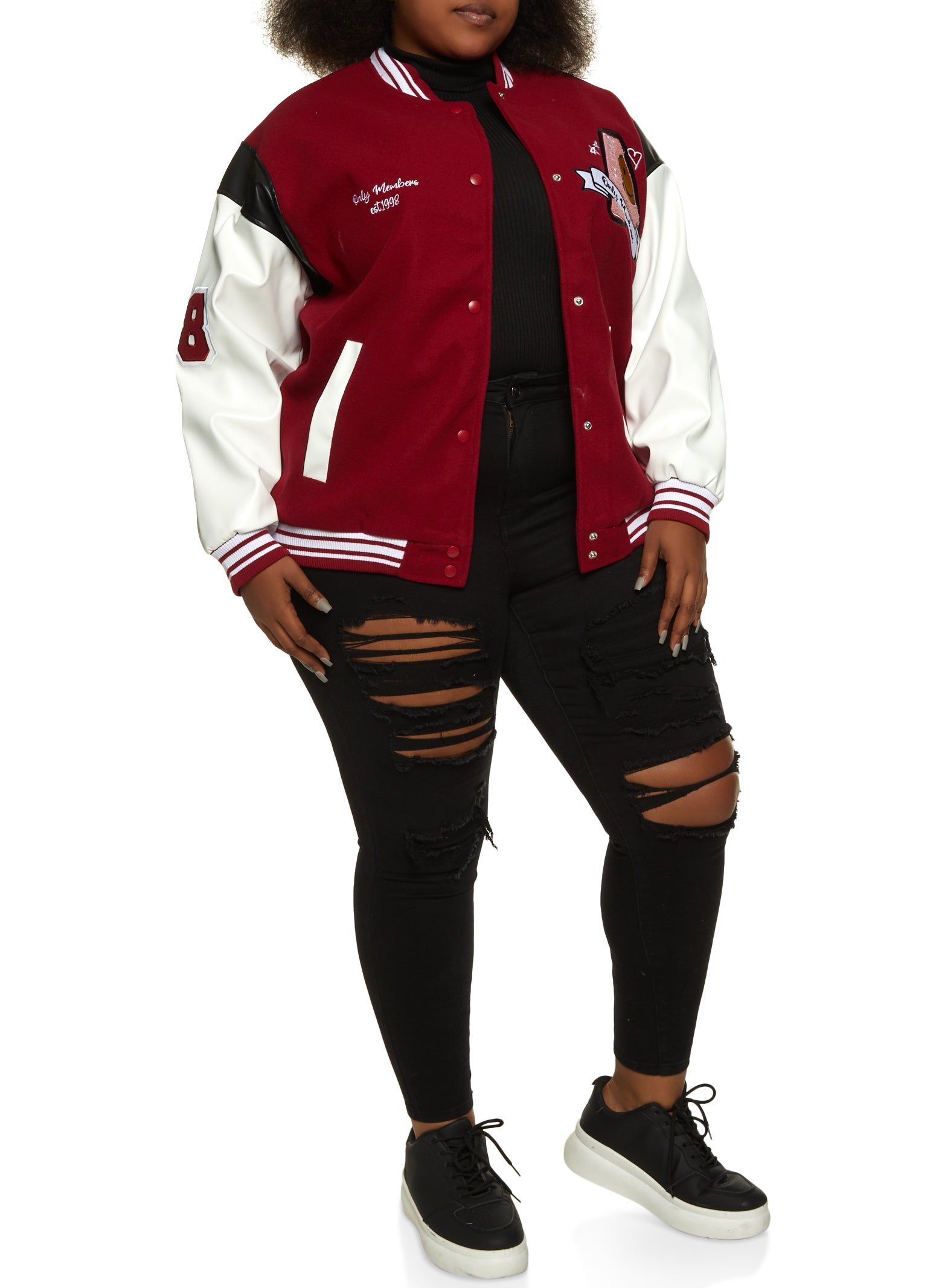 Plus Size Only Members Chenille Patch Varsity Bomber Jacket sold by Rainbow product image thumbnail 2