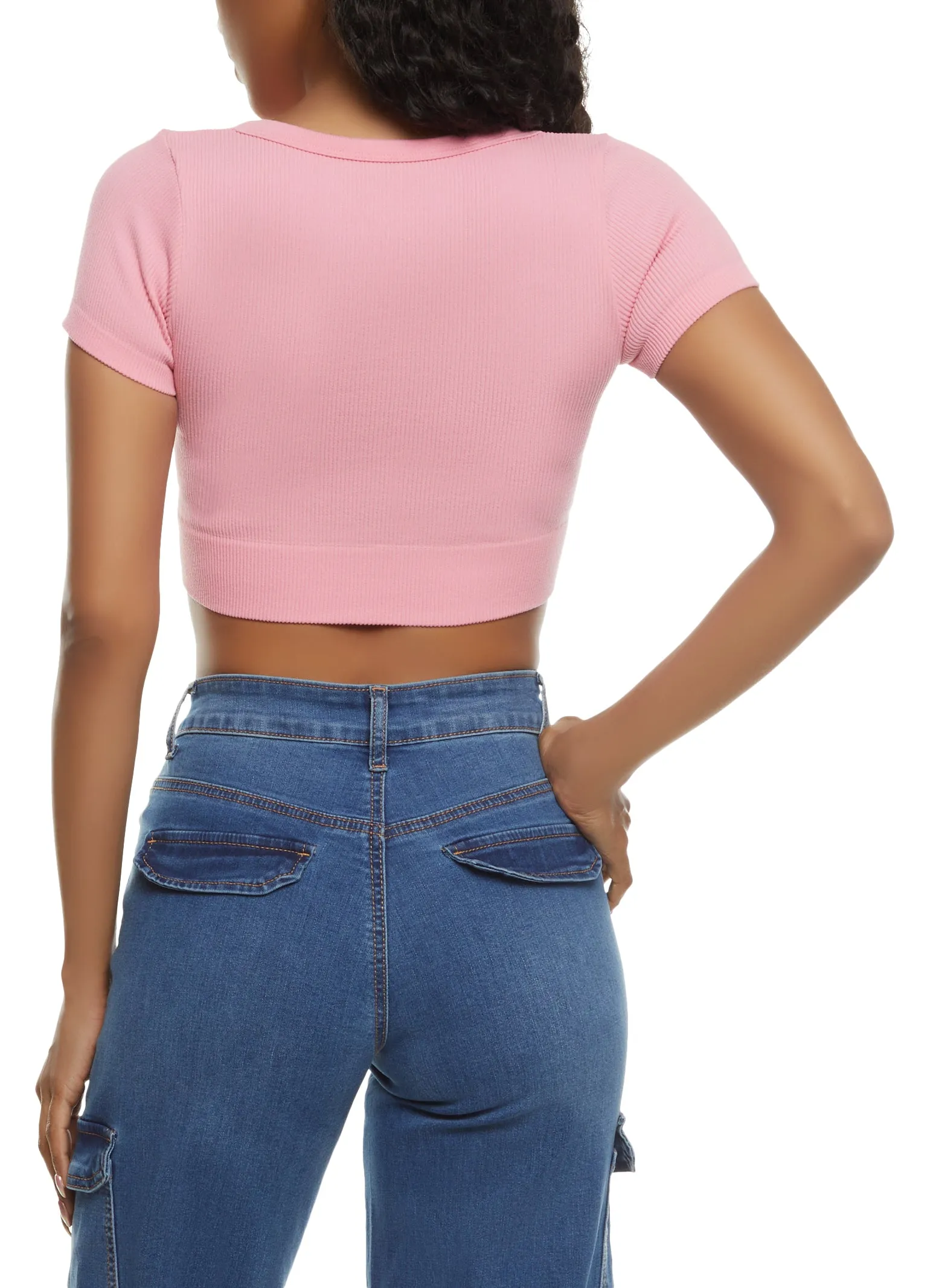 Seamless Ribbed V Neck Crop Top sold by Rainbow product image thumbnail 2