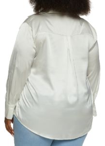 Plus Size Satin Solid Button Down Shirt sold by Rainbow