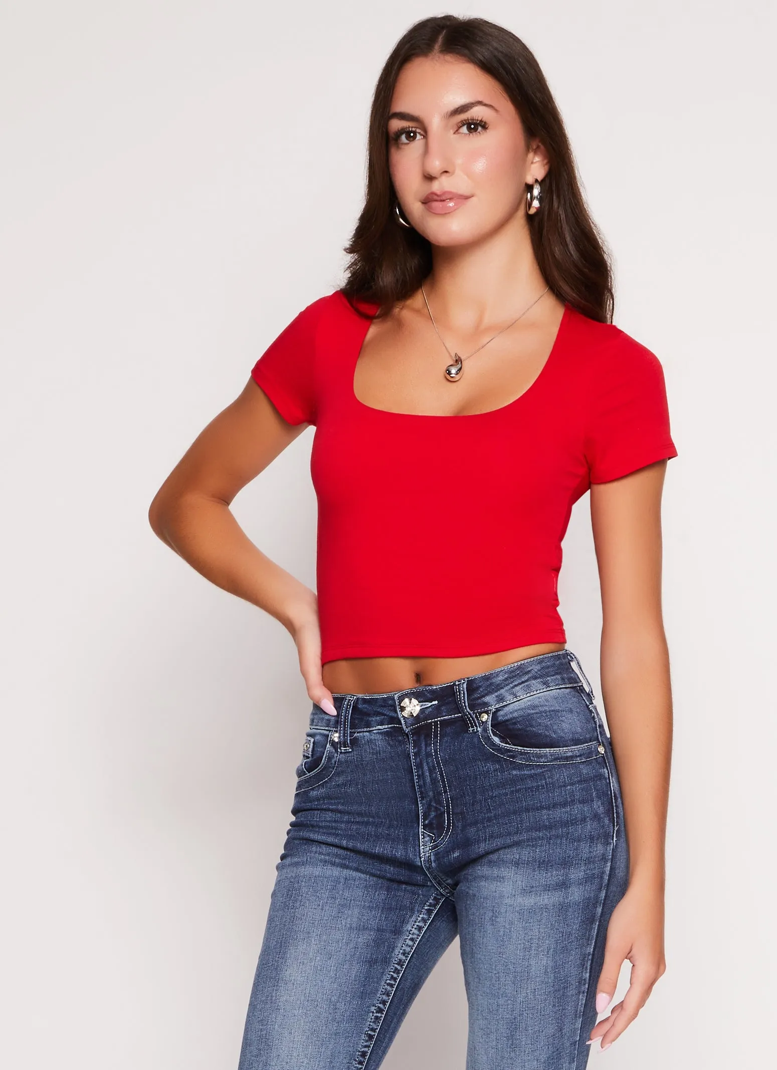 Basic Scoop Neck Cropped Tee sold by Rainbow
