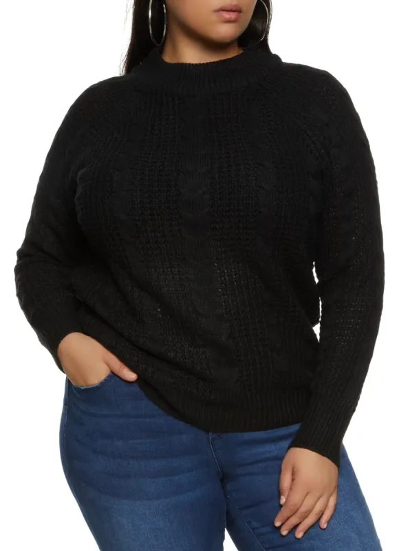 Plus Size Solid Cable Knit Pullover Sweater sold by Rainbow