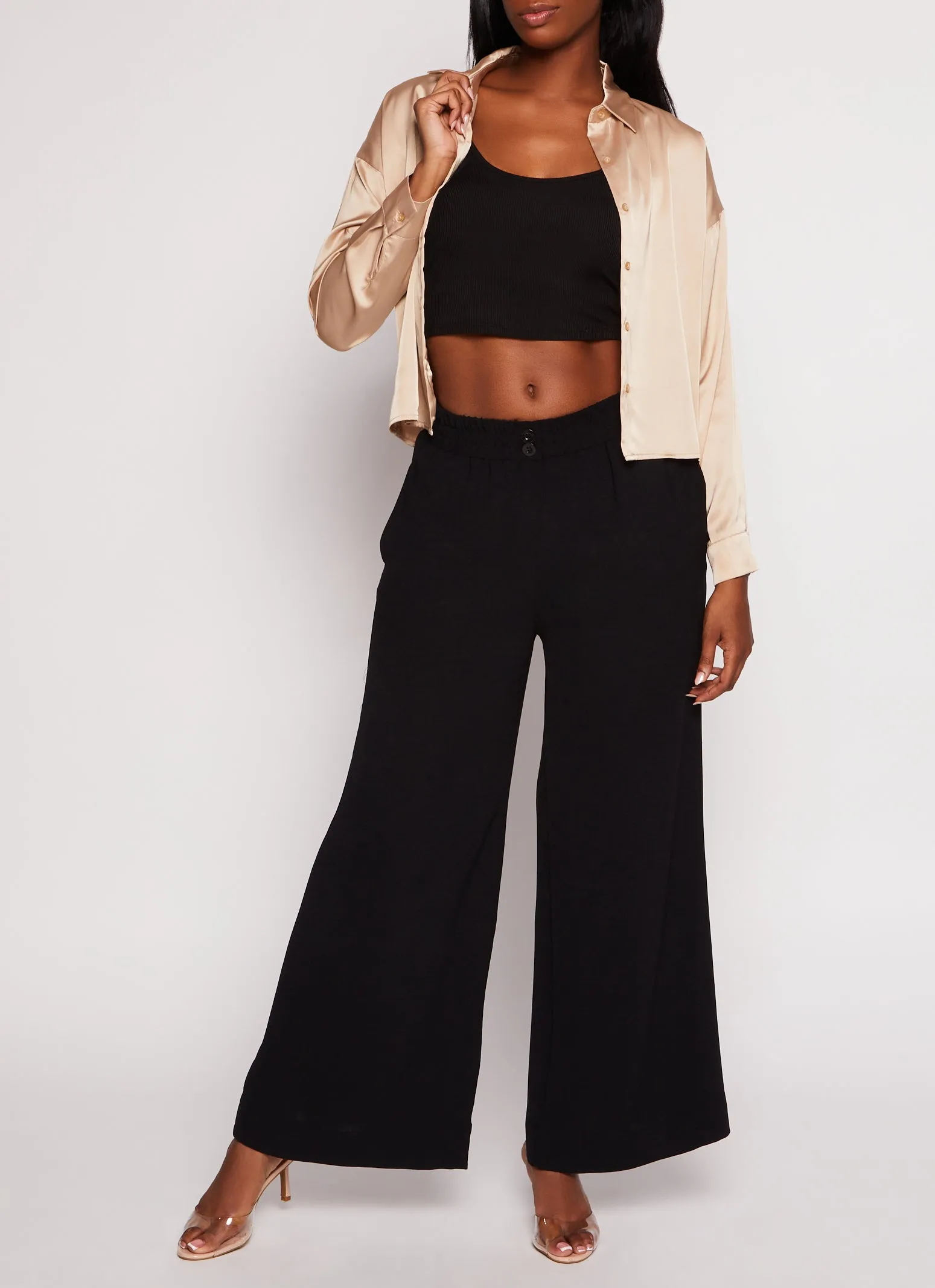 Satin Button Front Cropped Blouse sold by Rainbow product image thumbnail 2