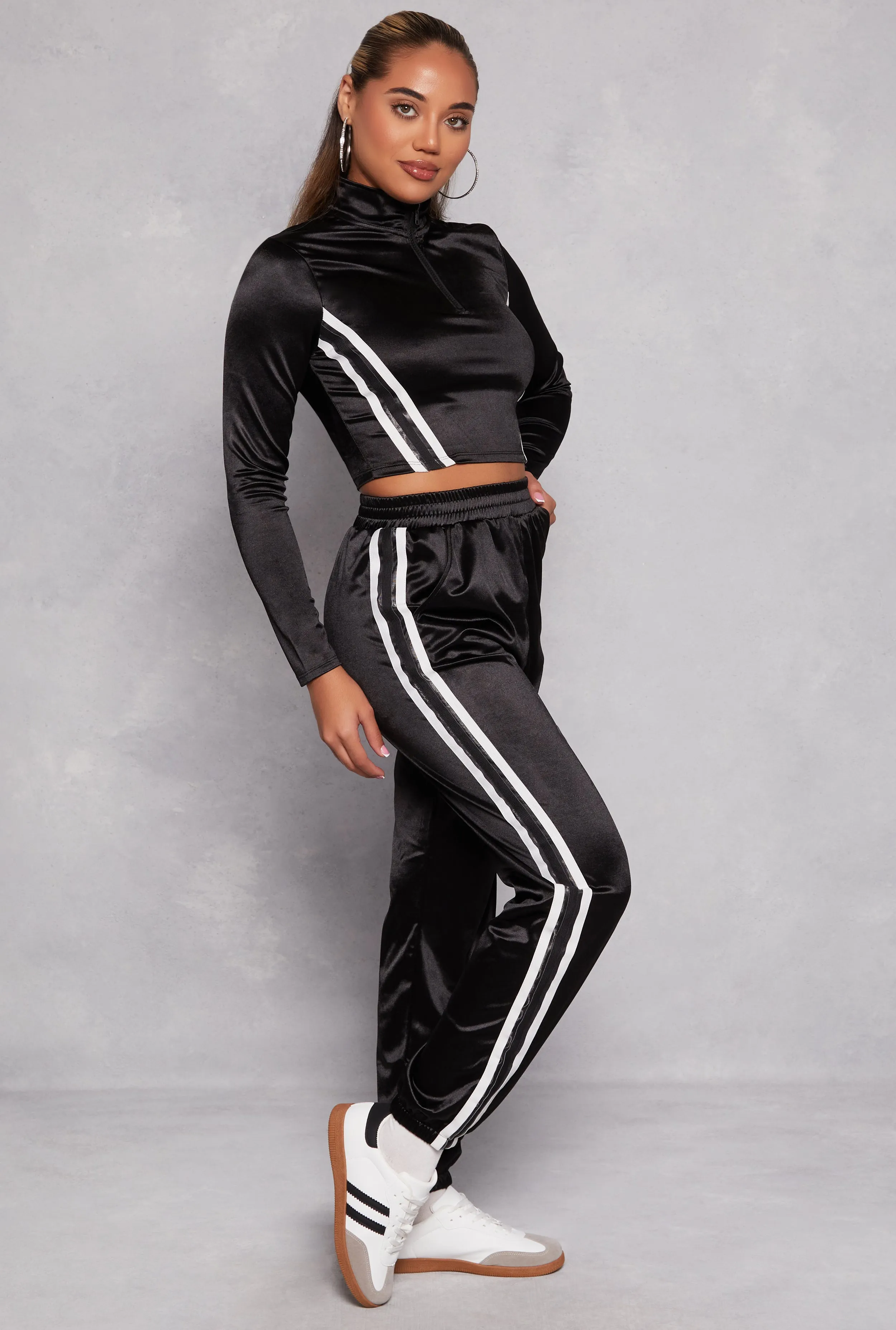 Varsity Stripe Detail High Waist Joggers sold by Rainbow