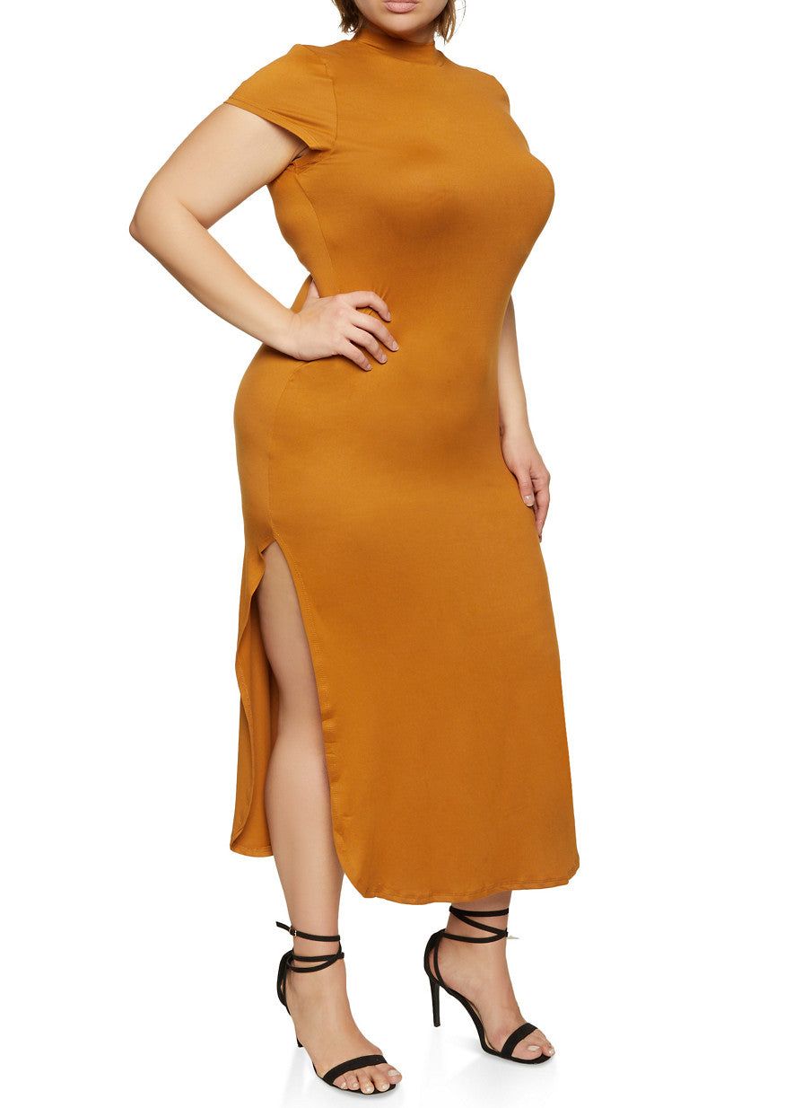 Plus Size Solid Mock Neck Maxi Dress sold by Rainbow
