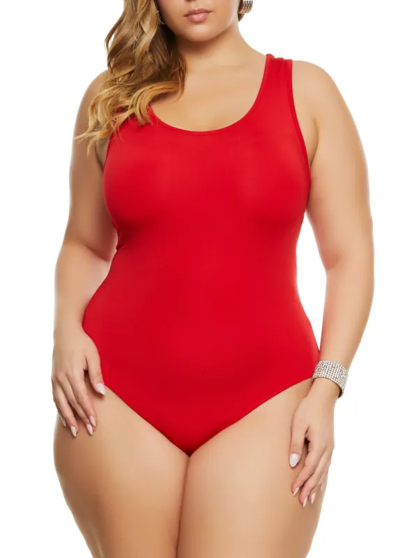 Plus Size Daisy Scoop Neck Racerback Tank Bodysuit sold by Rainbow