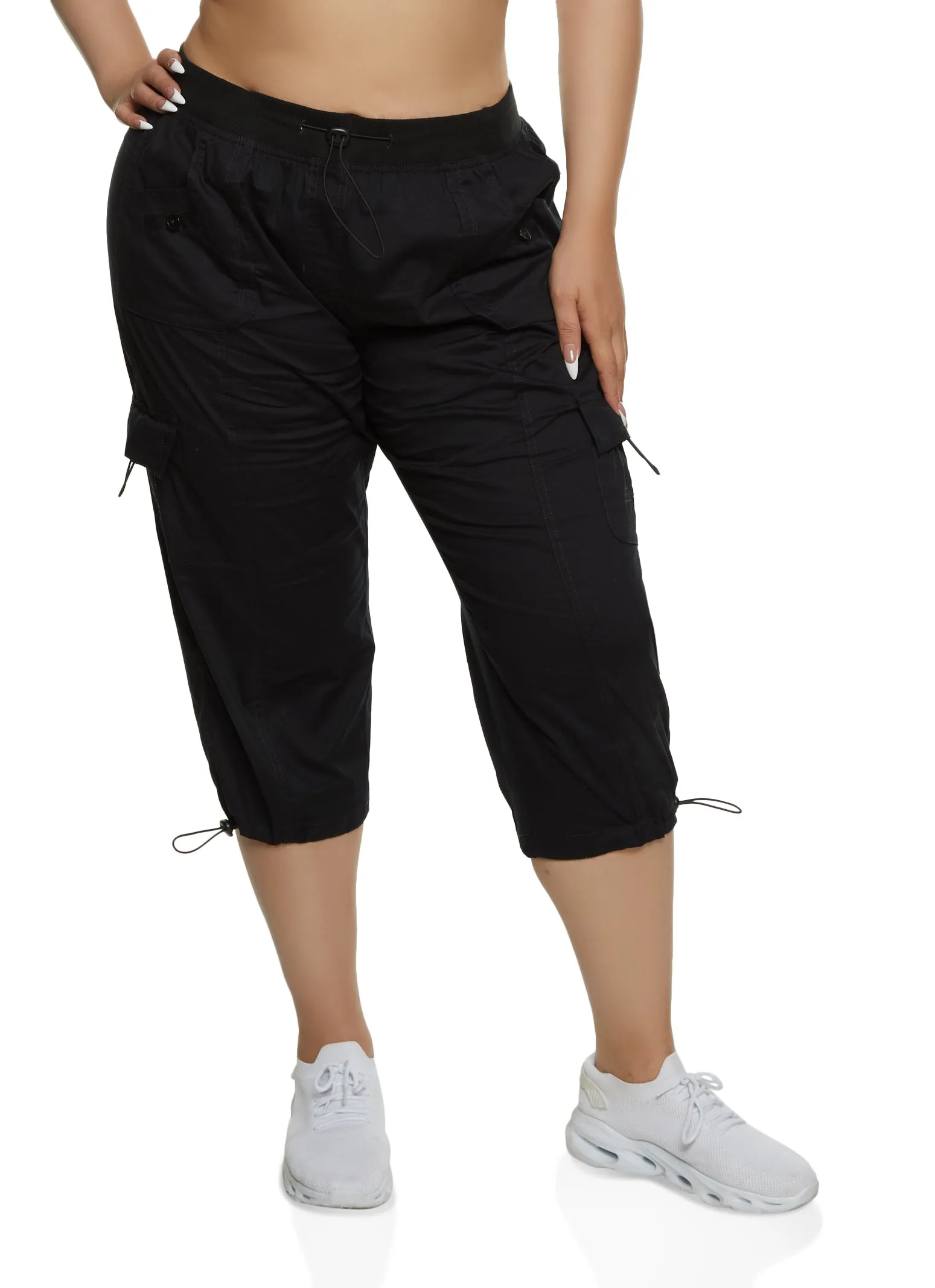 Plus Size Poplin Toggle Drawstring Cargo Capris sold by Rainbow product image thumbnail 2