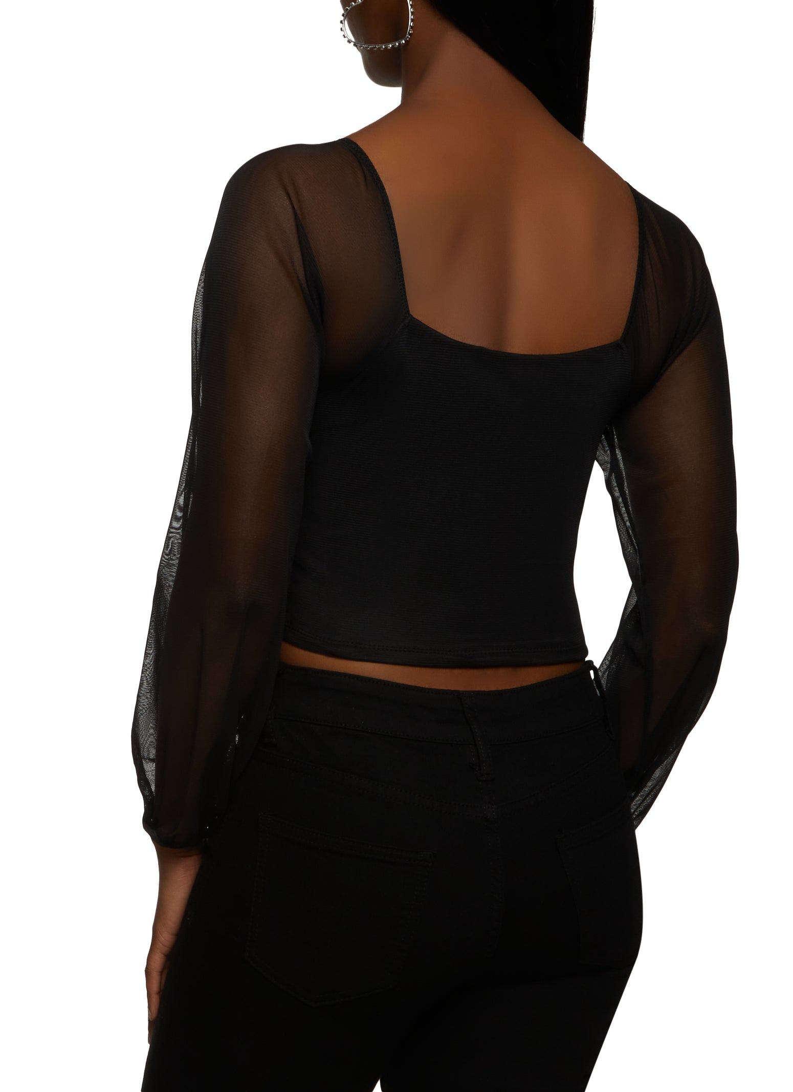 Mesh Long Sleeve Ruched Crop Top sold by Rainbow product image thumbnail 2