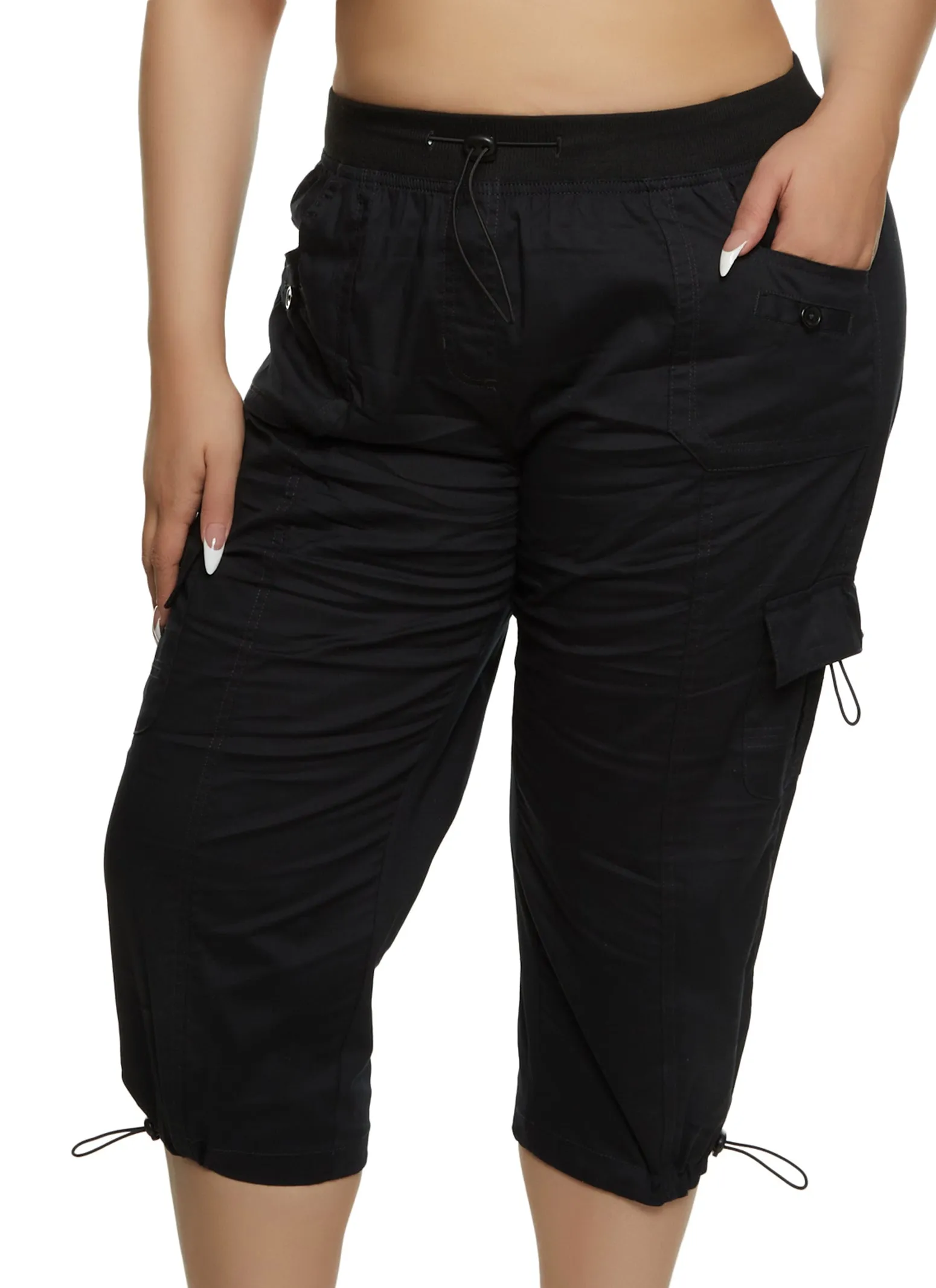 Plus Size Poplin Toggle Drawstring Cargo Capris sold by Rainbow