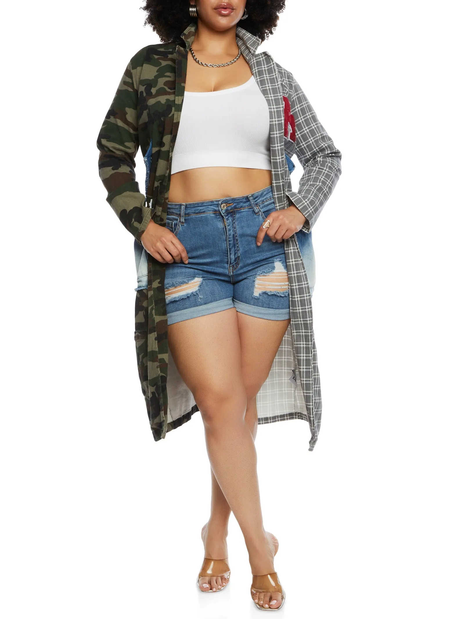 Plus Size LA Chenille Patch Camo Plaid Duster sold by Rainbow product image thumbnail 2