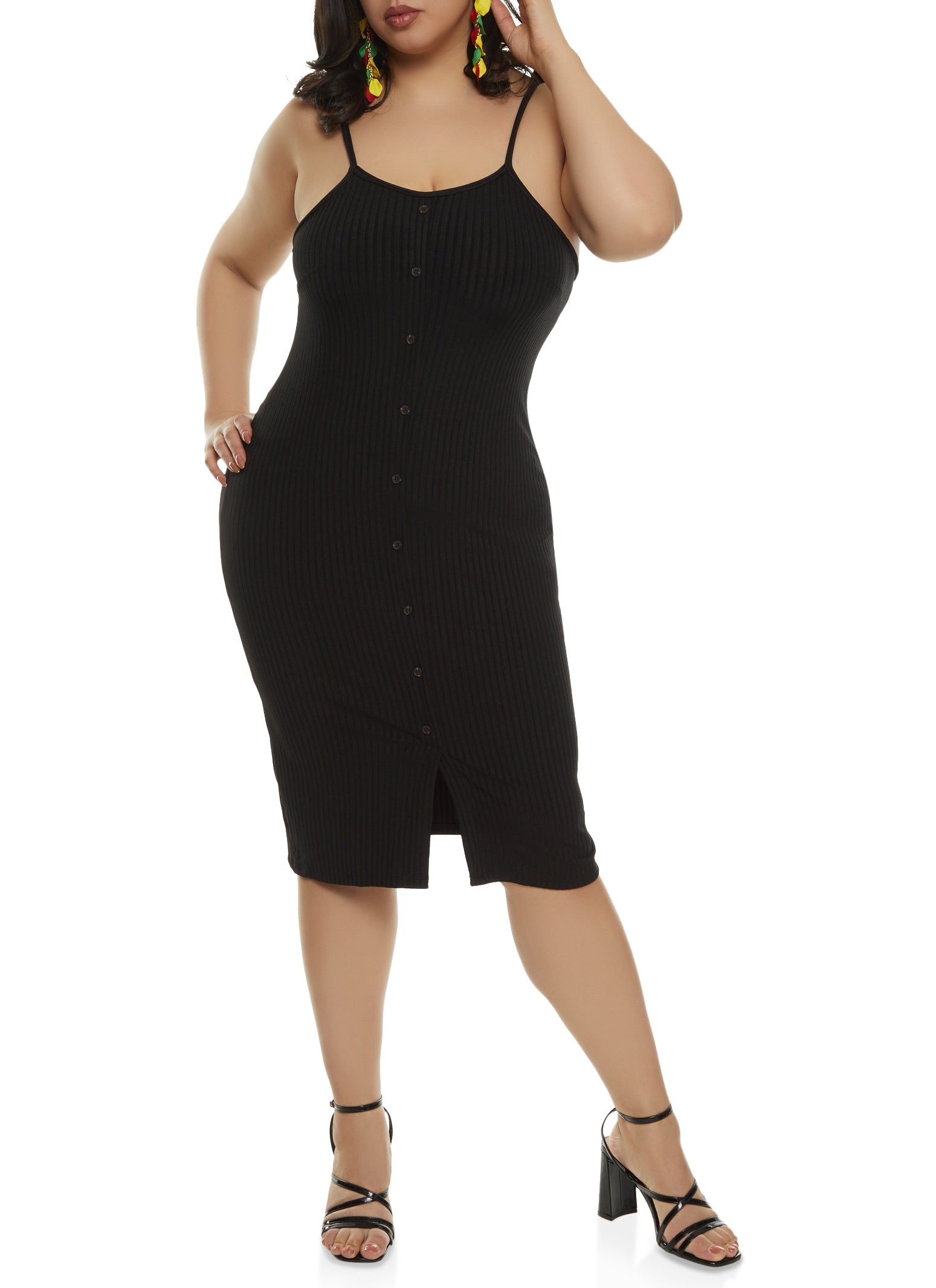 Plus Size Ribbed Knit Button Detail Cami Dress sold by Rainbow product image thumbnail 2