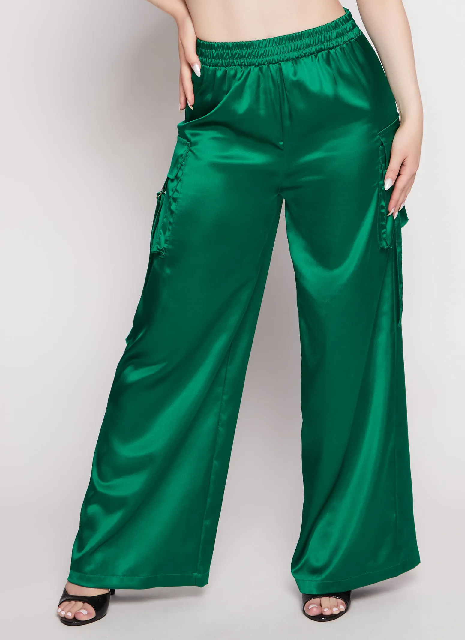 Satin Wide Leg Cargo Pocket Pants sold by Rainbow product image thumbnail 2