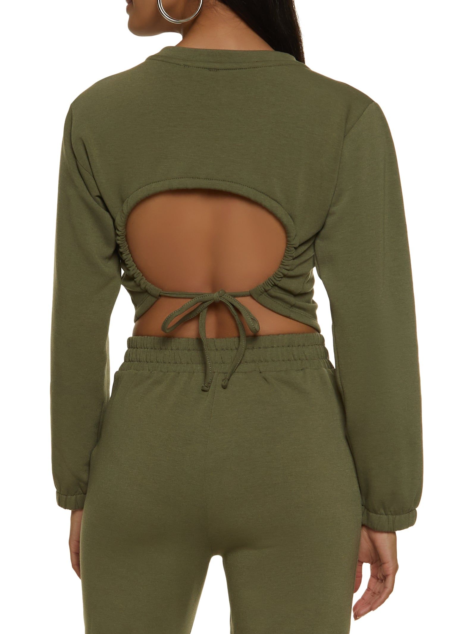 Fleece Drawstring Cut Out Back Sweatshirt sold by Rainbow