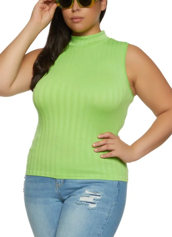 Plus Size Seamless Ribbed Knit Mock Neck Tank Top sold by Rainbow