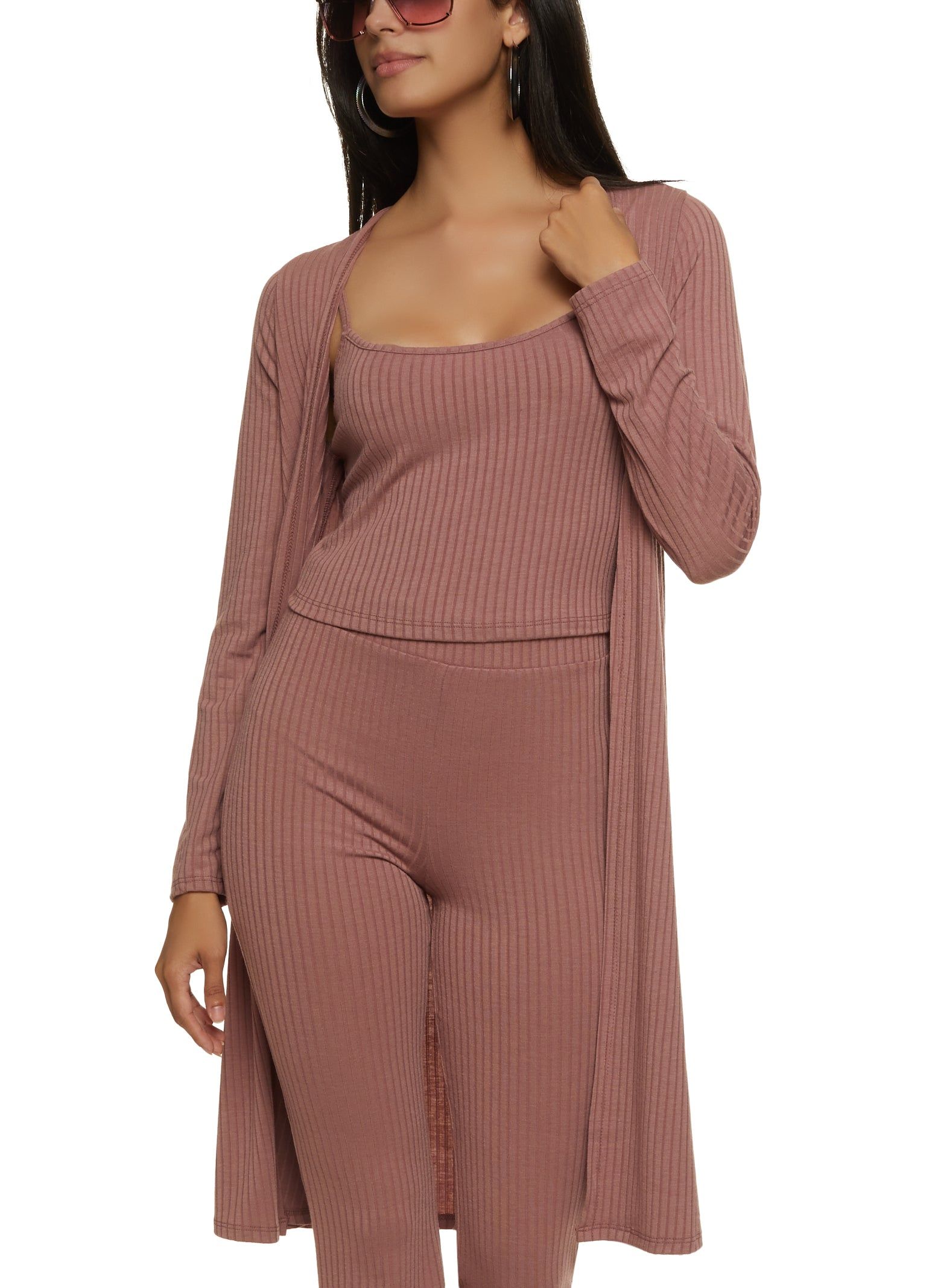 Ribbed Knit Cropped Tank Top and Duster Set sold by Rainbow