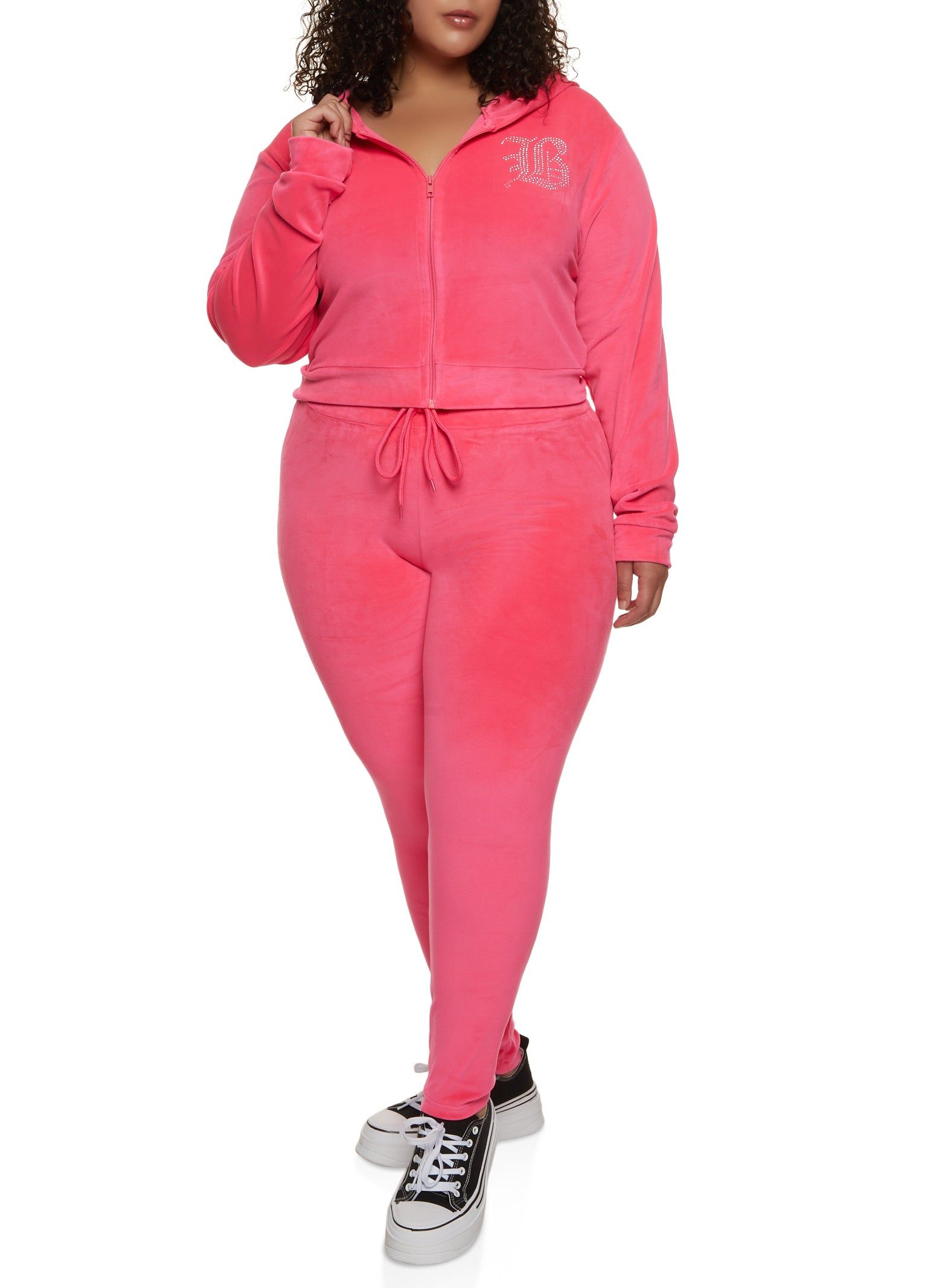 Plus Size B Initial Rhinestone Studded Hoodie sold by Rainbow product image thumbnail 2