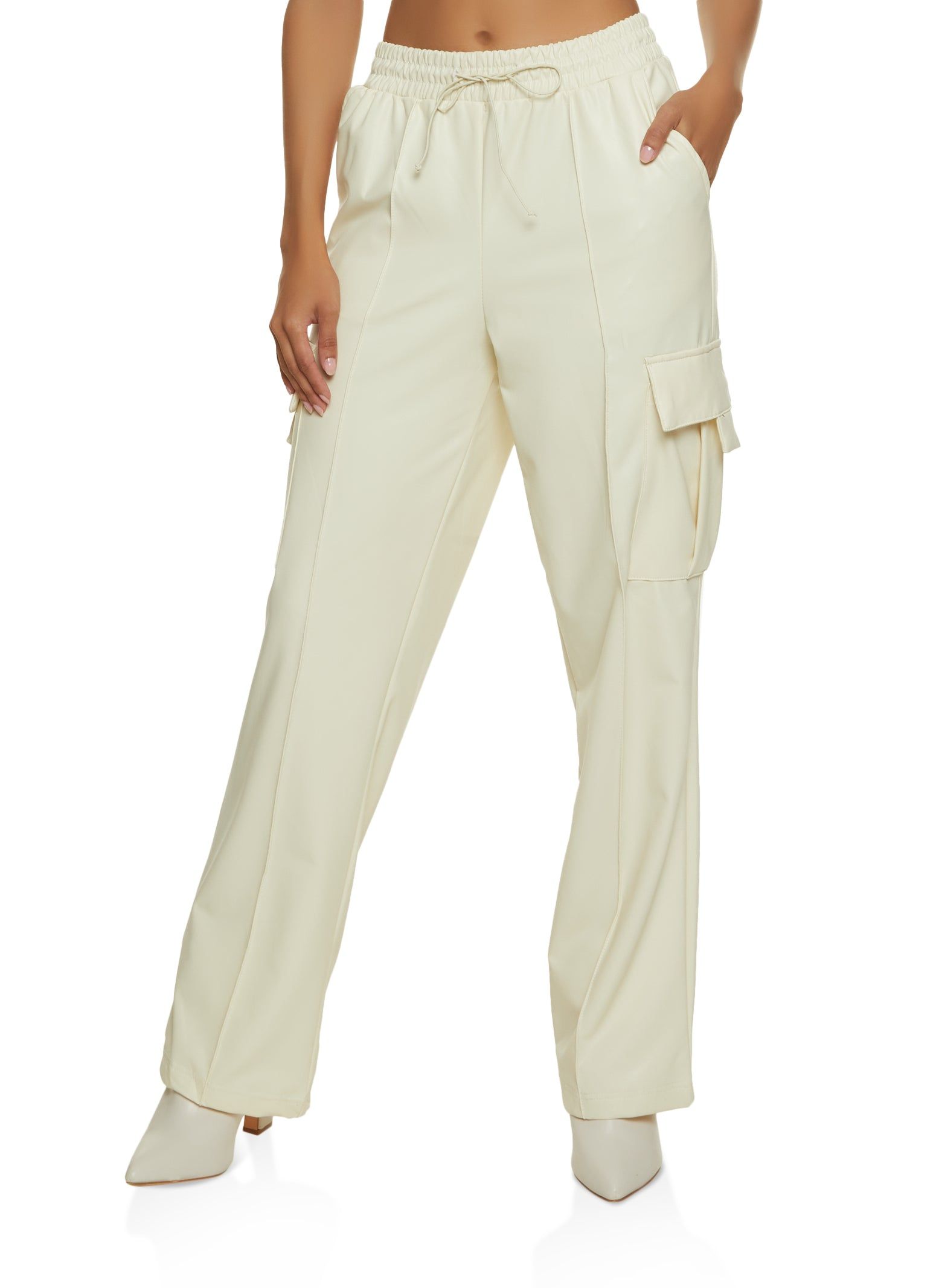 Faux Leather Pintuck Cargo Pants sold by Rainbow