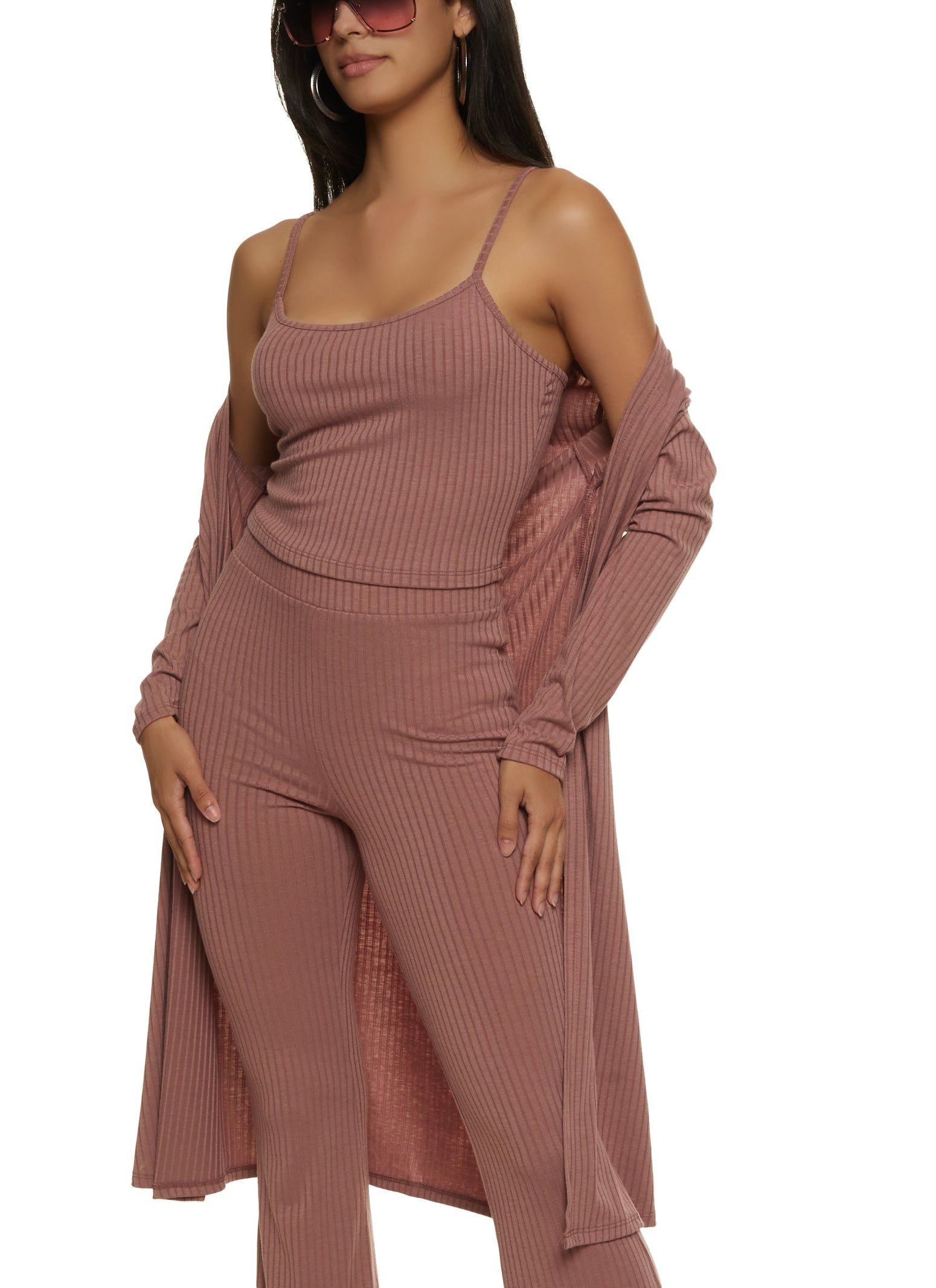 Ribbed Knit Cropped Tank Top and Duster Set sold by Rainbow product image thumbnail 2