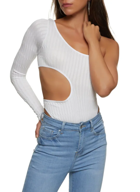 Textured Knit One Shoulder High Cut Bodysuit sold by Rainbow
