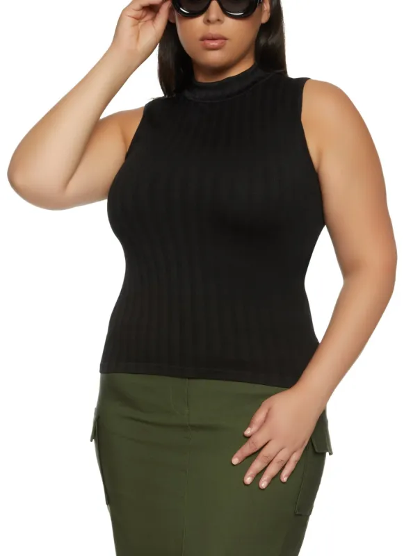 Plus Size Seamless Ribbed Knit Mock Neck Tank Top sold by Rainbow