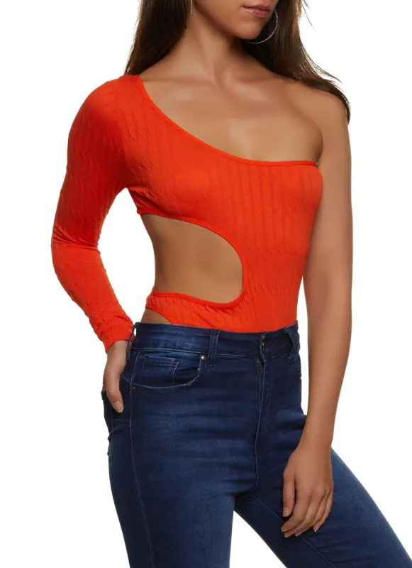 Textured Knit One Shoulder High Cut Bodysuit sold by Rainbow